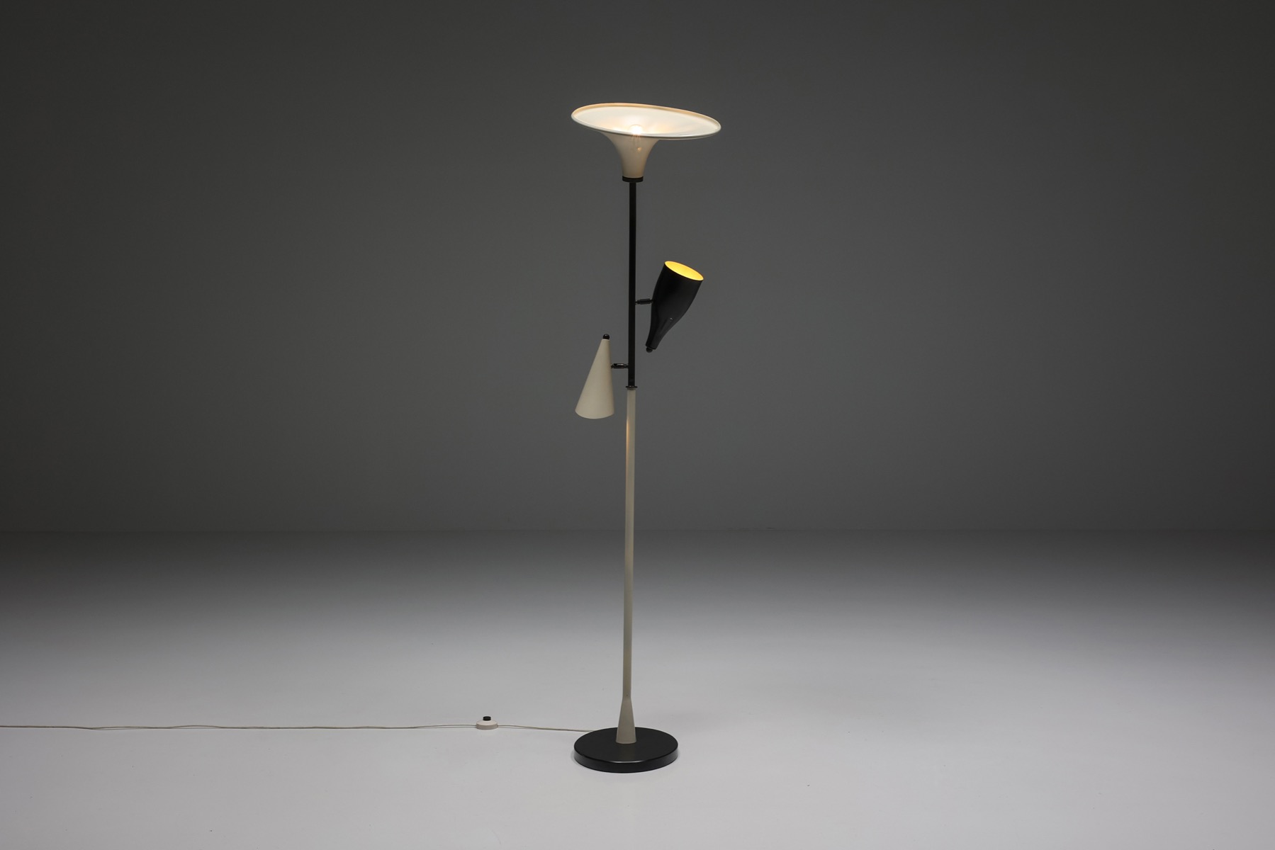 Italian yellow and black floor lamp mid century space age from the 1950s