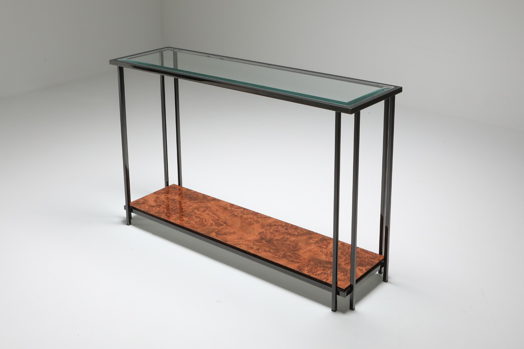 Maison Jansen black metal two tier console table from the 1980s