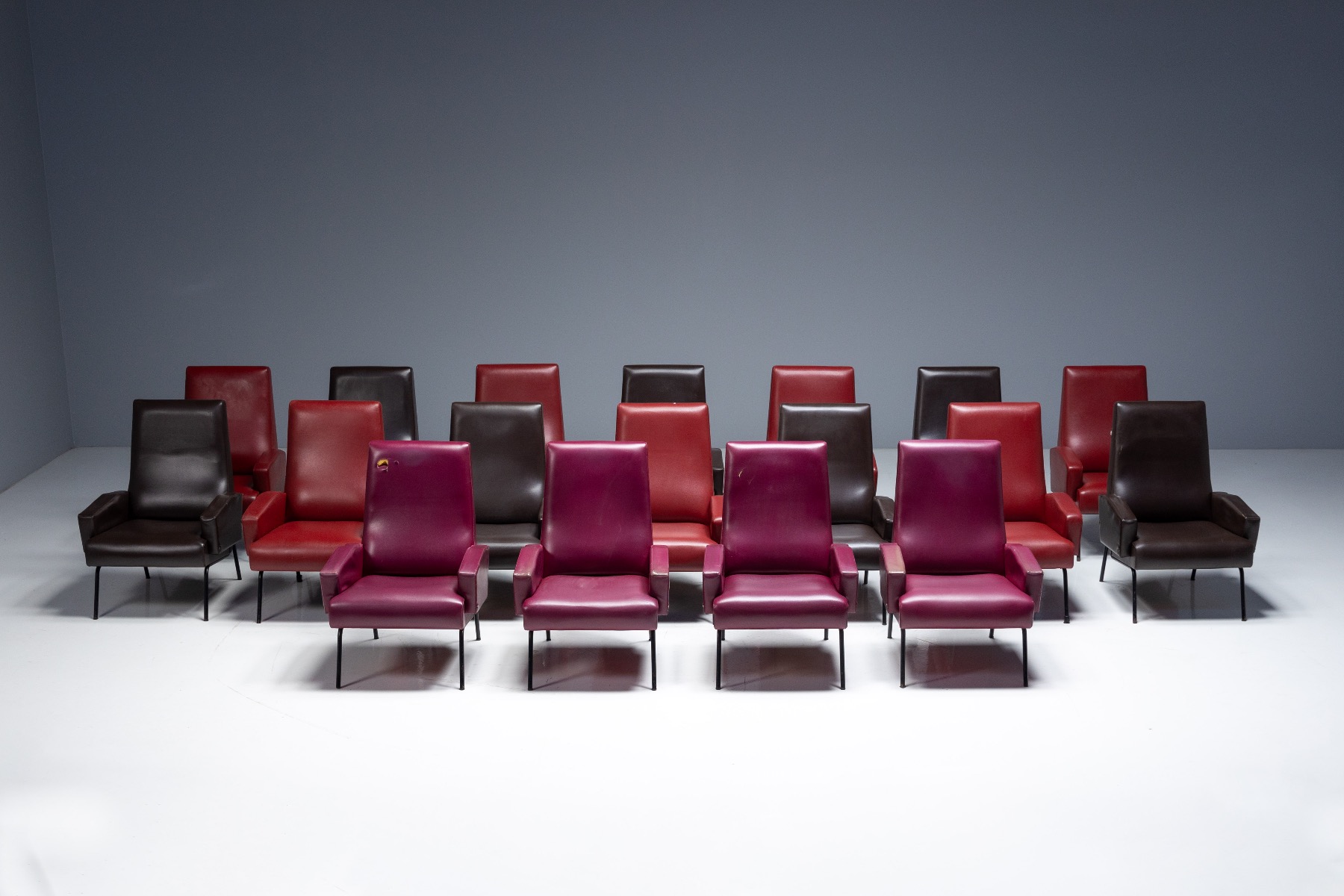 Mid century modern lounge chairs in the style of Gastone Rinaldi from the 1950s