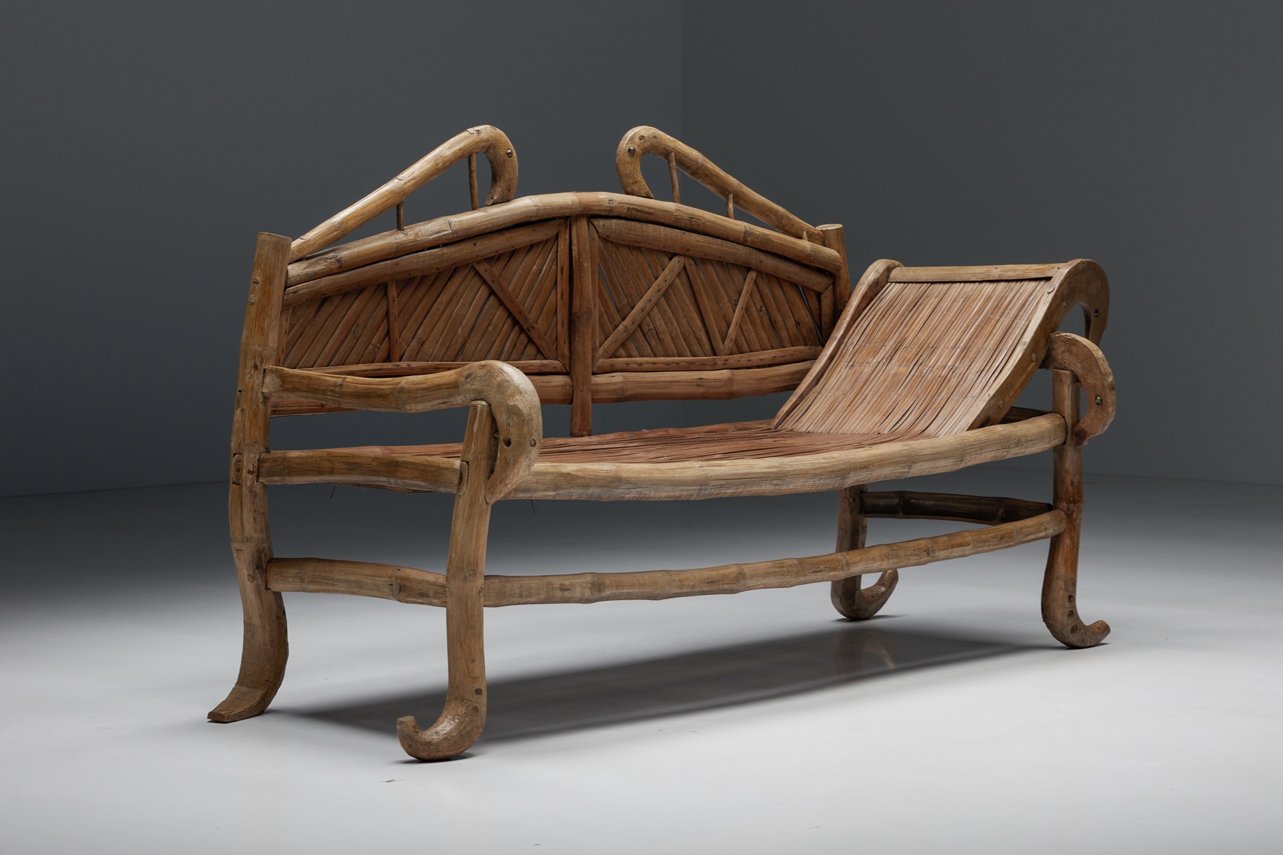 Oriental bamboo sofa bed from the twentieth century