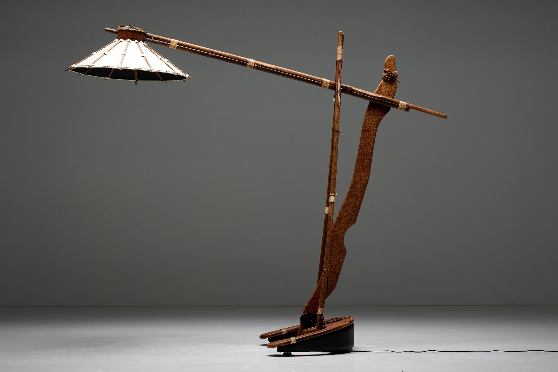 Palm wood studio craft arc floor lamp from the 1990s