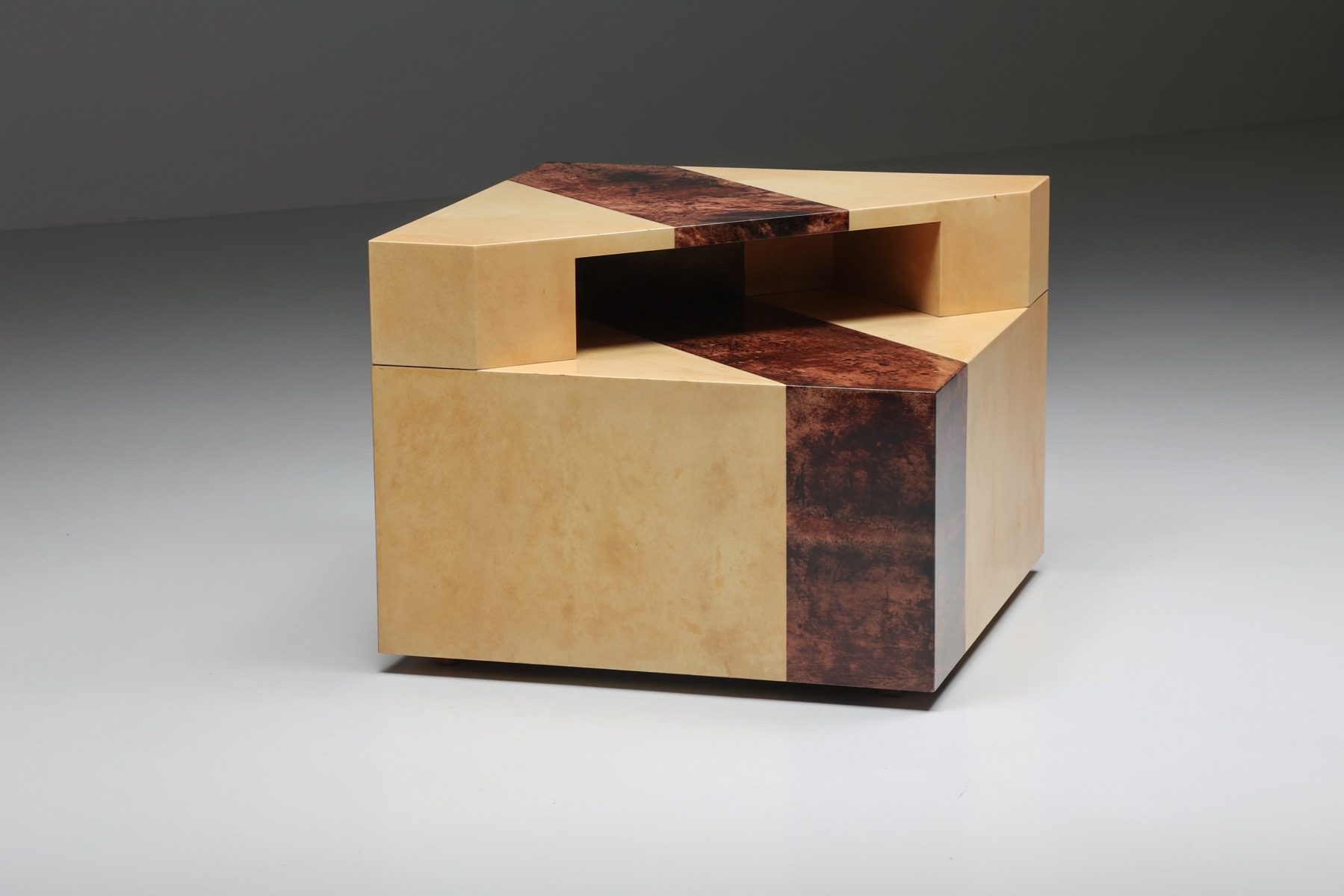 Post modern Aldo Tura console corner side table from the 1970s
