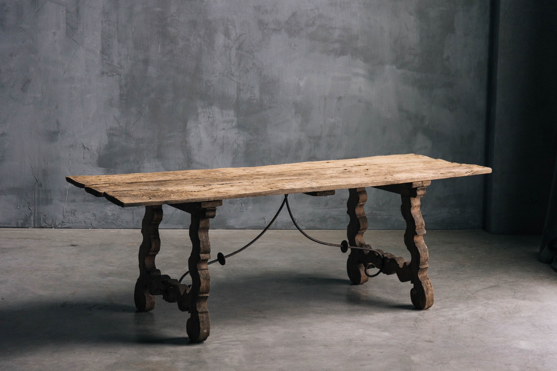 Rustic folk art trestle table 19th century