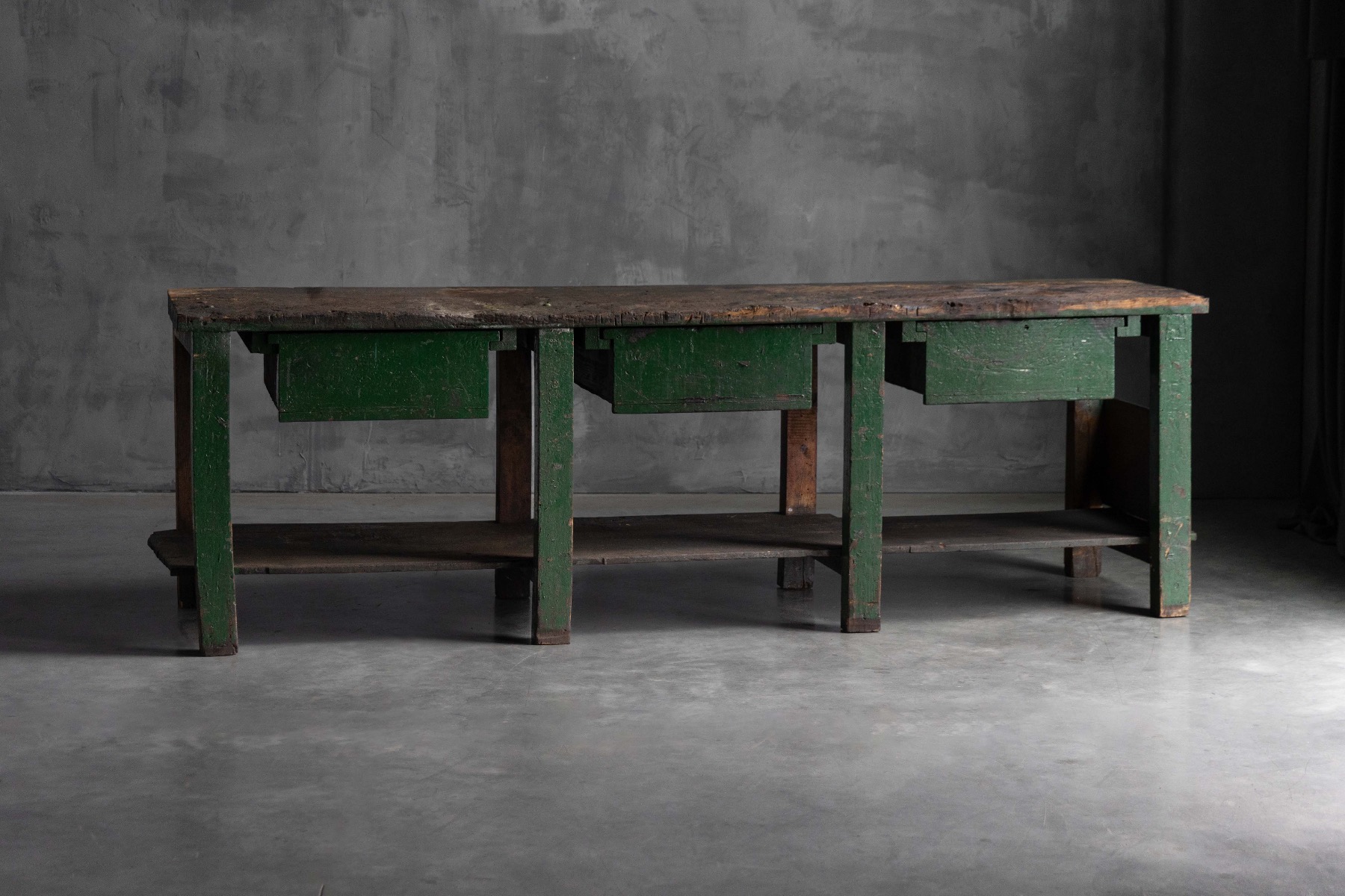 Rustic industrial workbench from the early 20th century