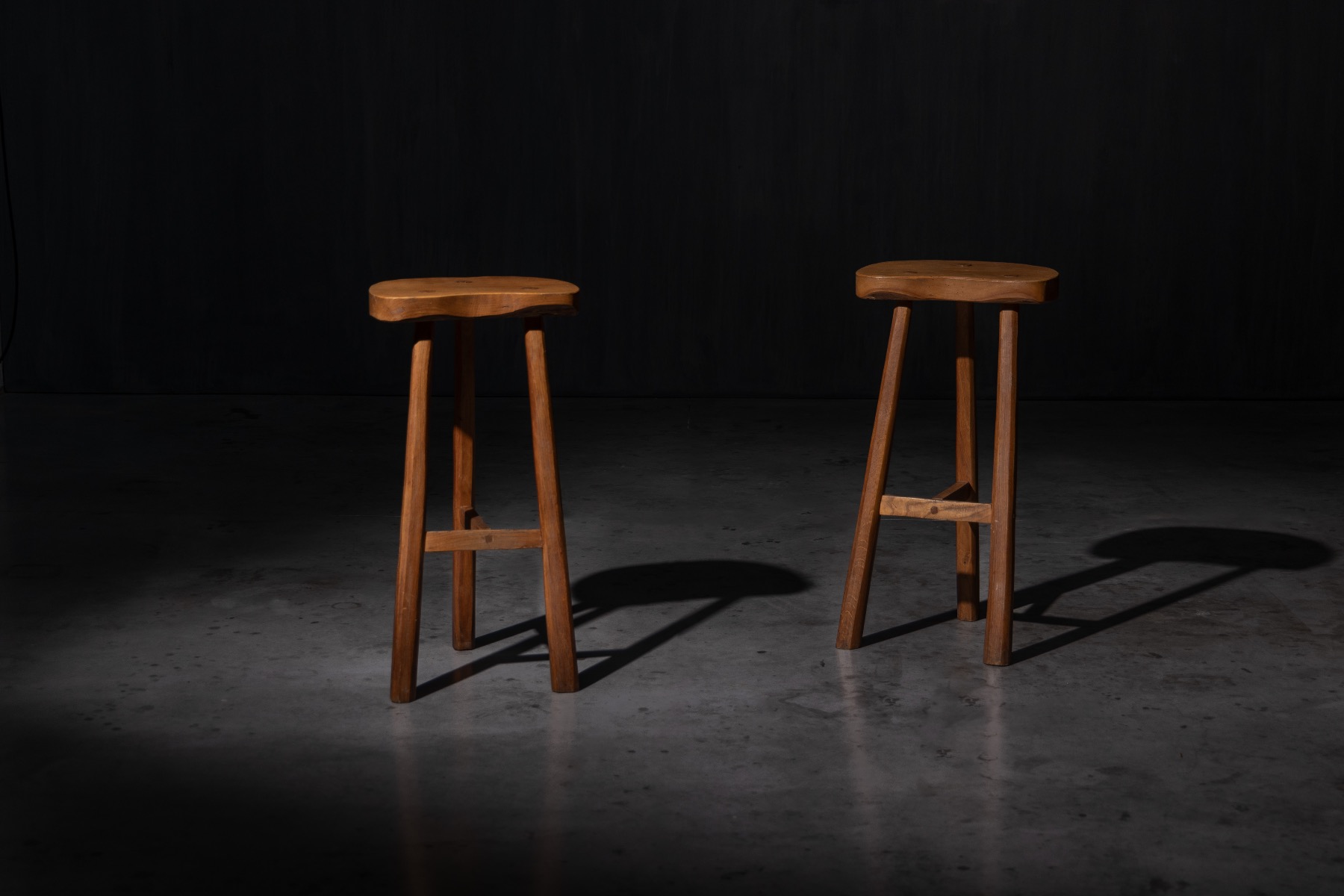 Rustic solid wood bar stools from the 1950s