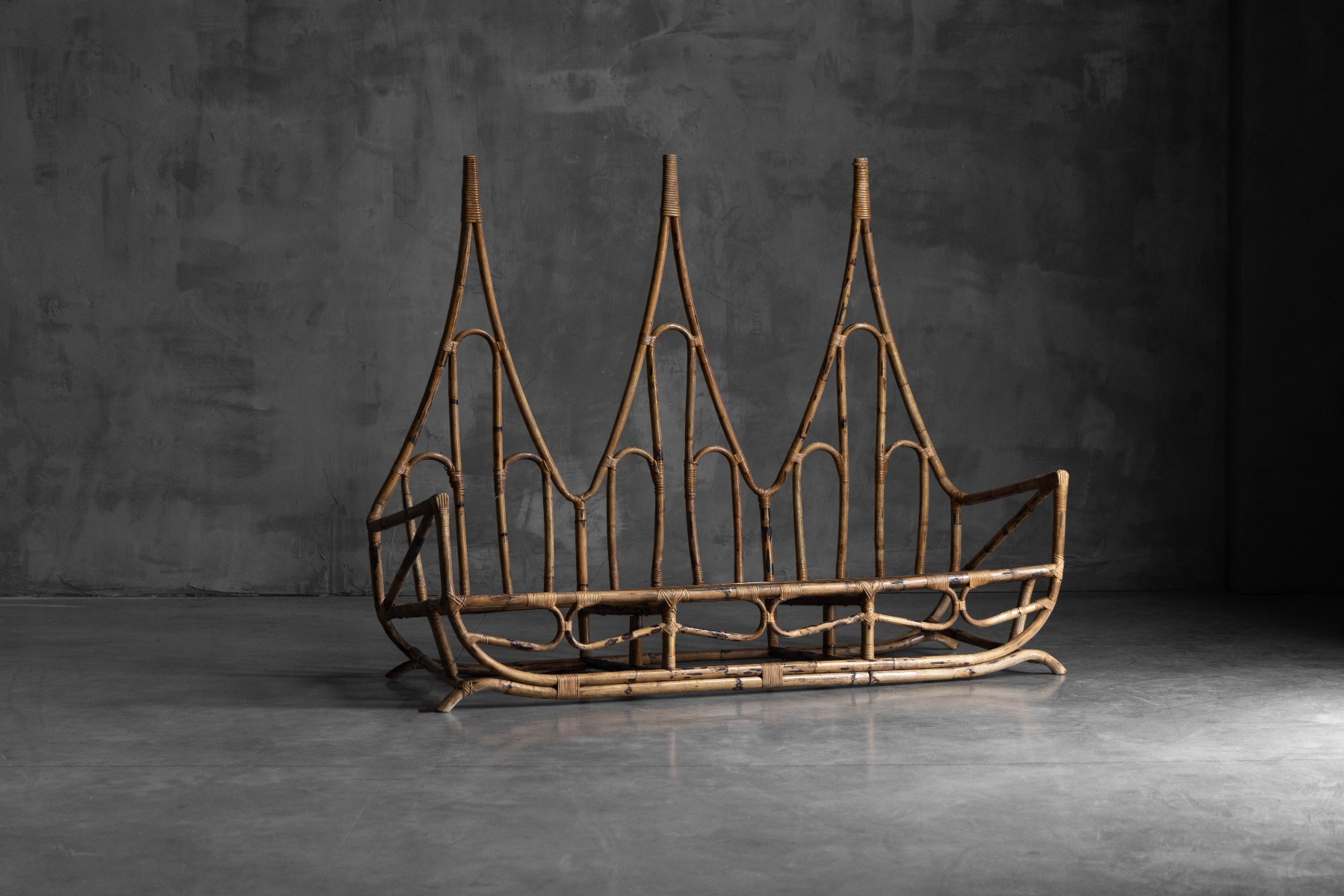 Sculptural bamboo bench from the 1960s