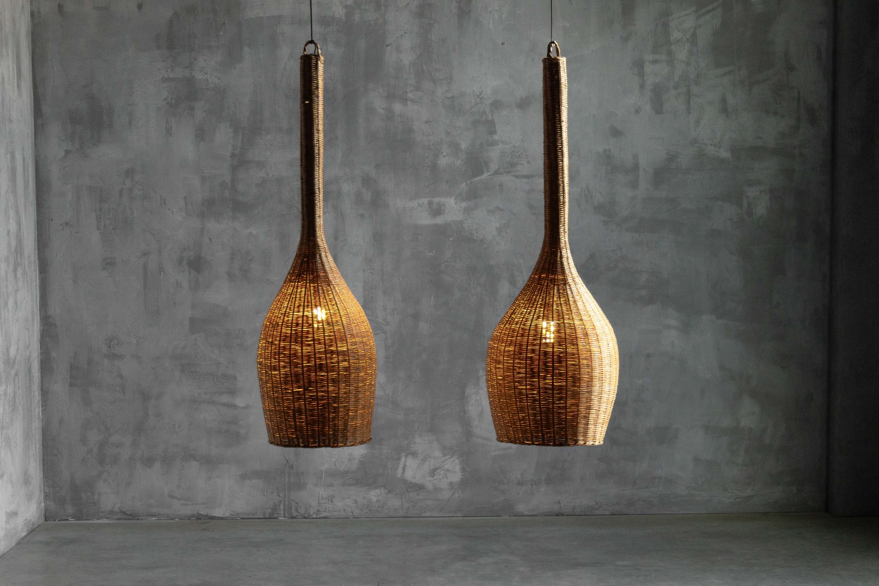 Sculptural rattan pendant lamps from the 1960s