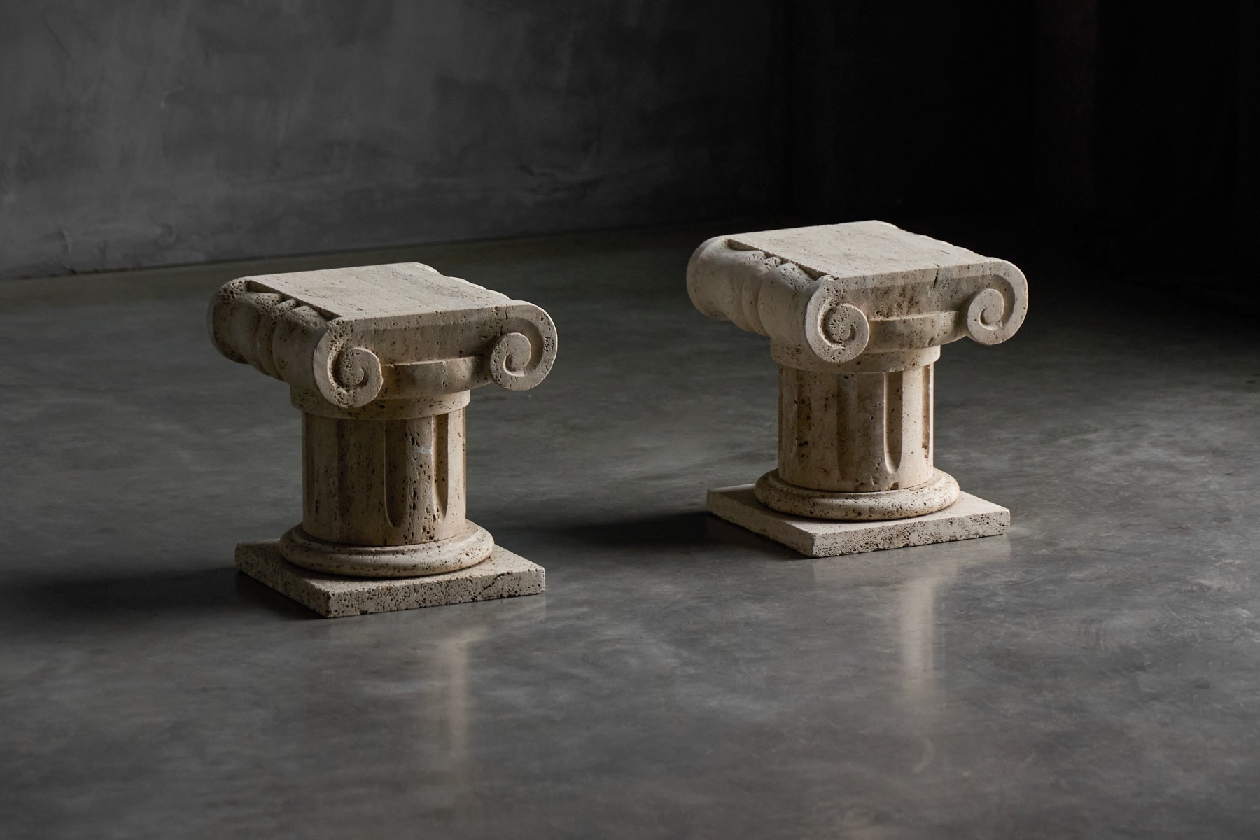Travertine Ionic pedestal side table from Italy, late 20th century with classical column form