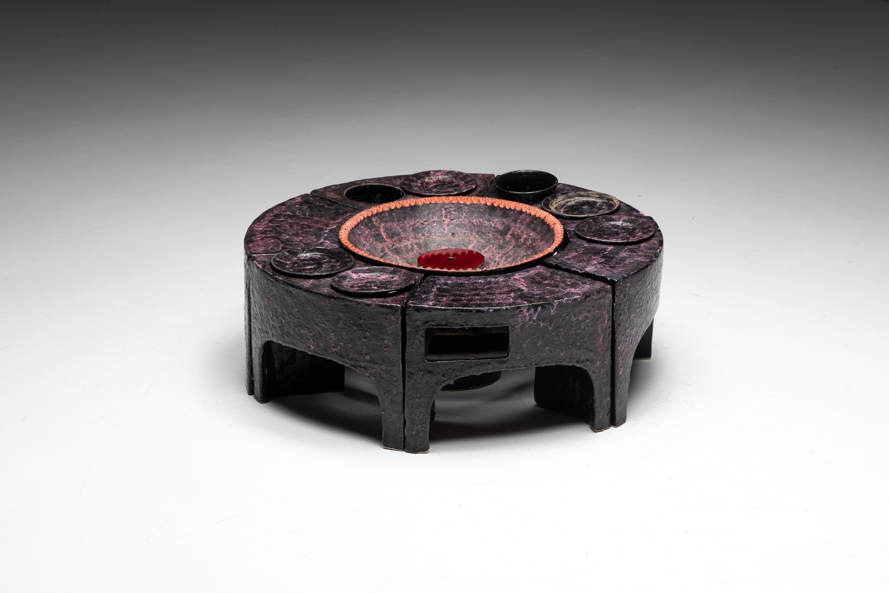 Vallauris ceramic round stools and coffee table 1960s