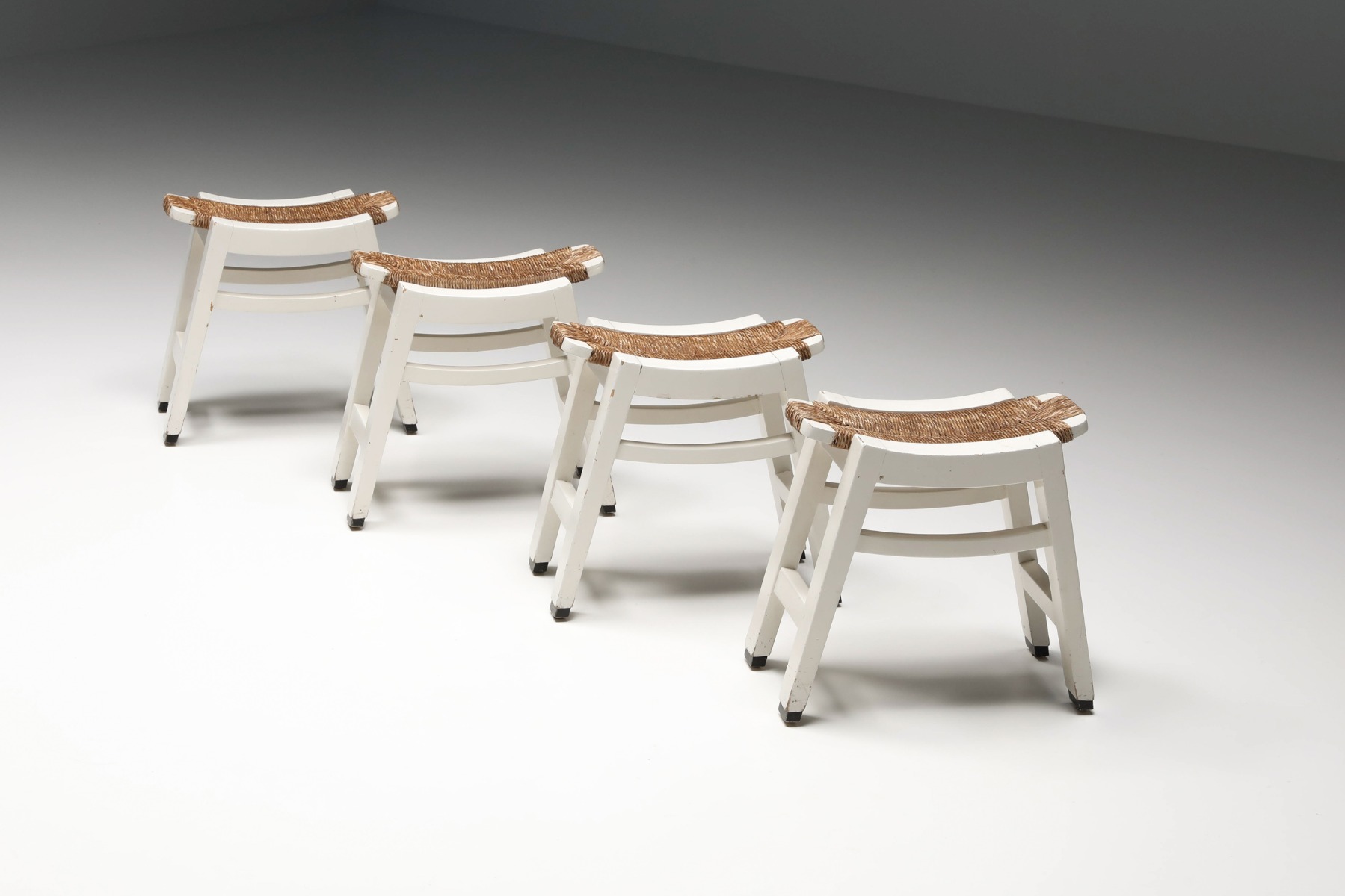 W Kuyper rush inspired set of bureau stools from the 1950s