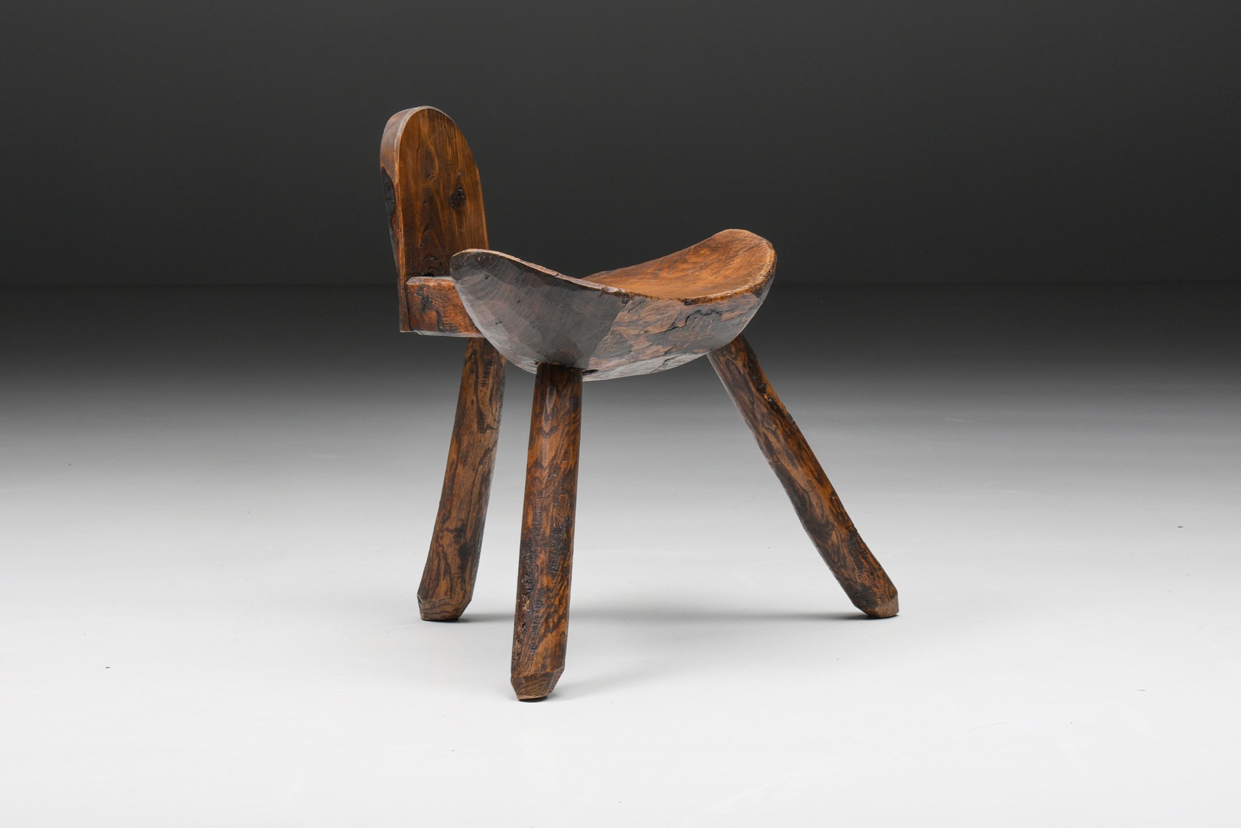 Wabi sabi rustic tripod stool from the 1940s