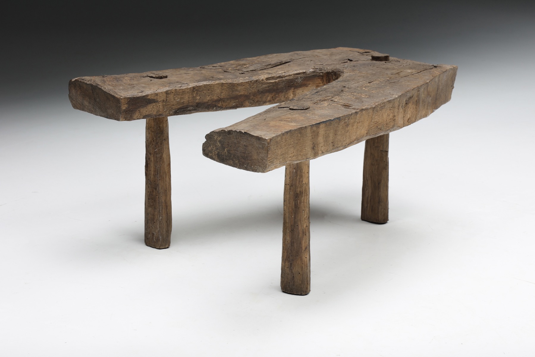 Wabi sabi rustic tripod stool side table circa 1900