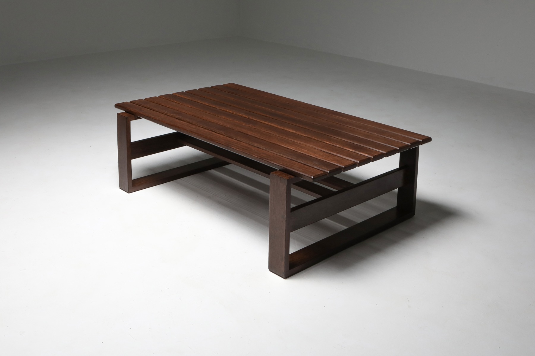 Wenge slatted bench or coffee table from the 1960s