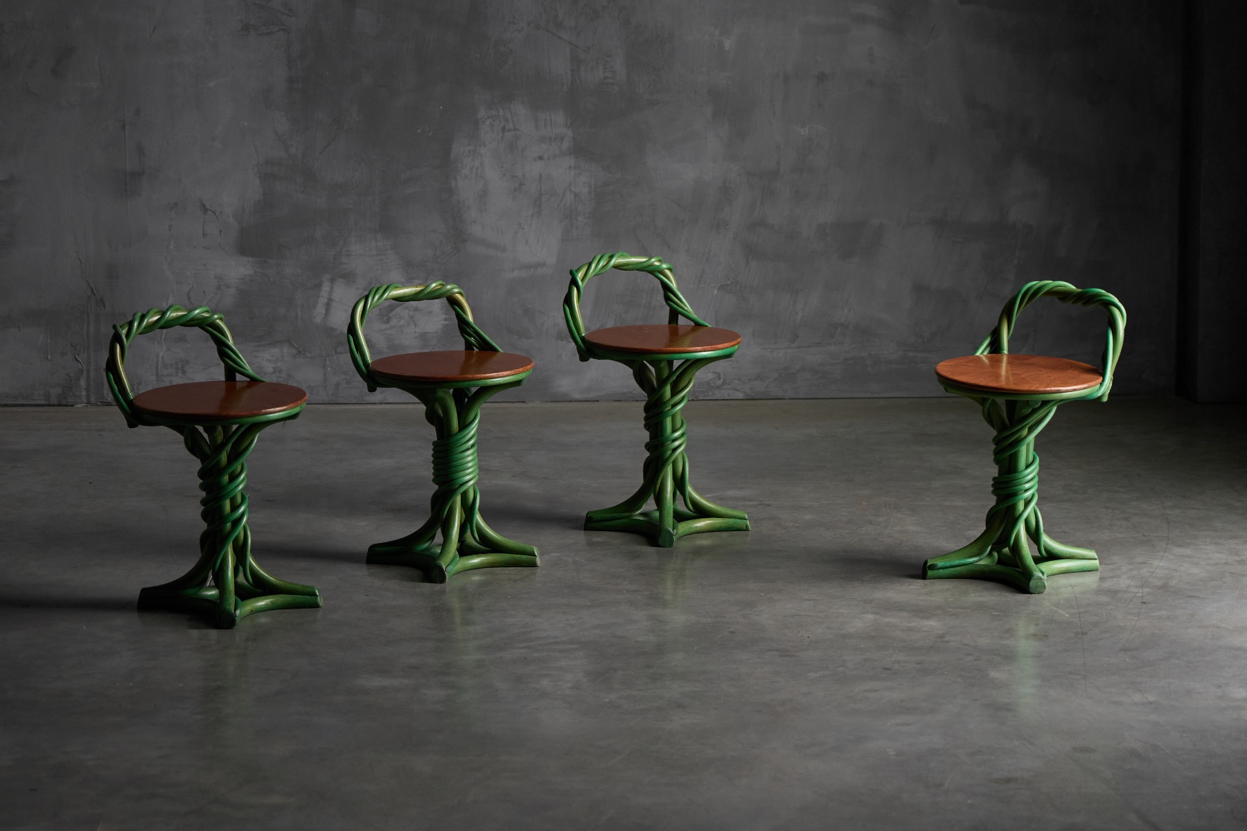 Whimsical vine twist stools from the late 20th century