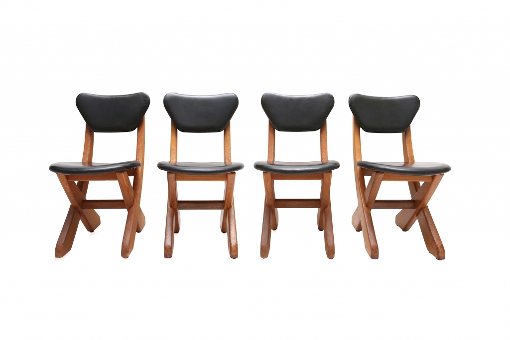 Scandinavian Pine And Leather Chairs - 1960s