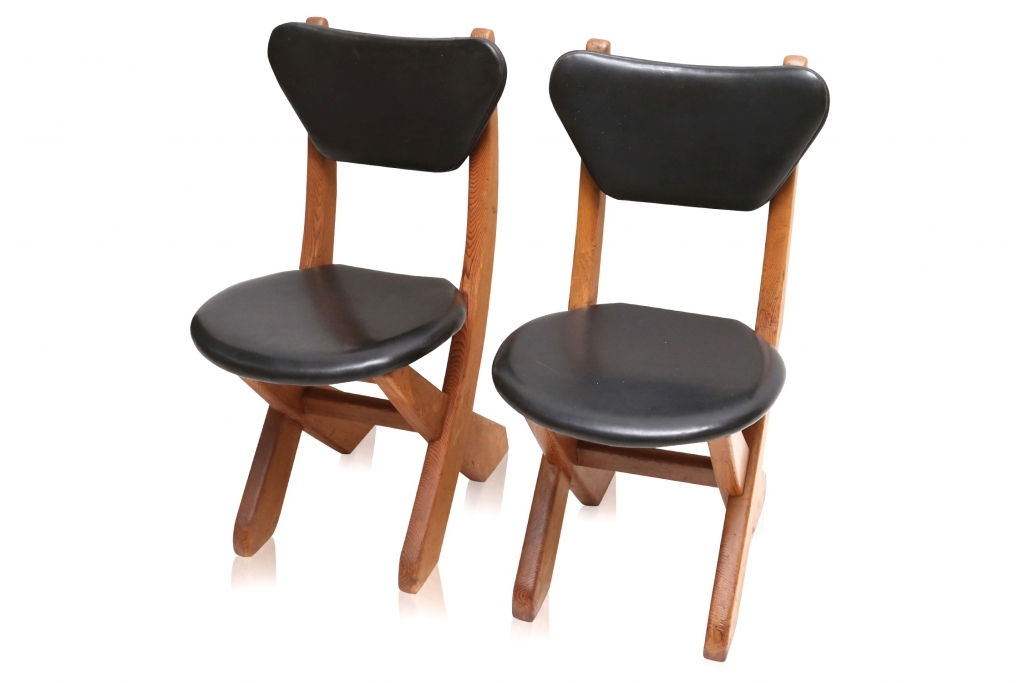 Scandinavian Pine And Leather Chairs - 1960s