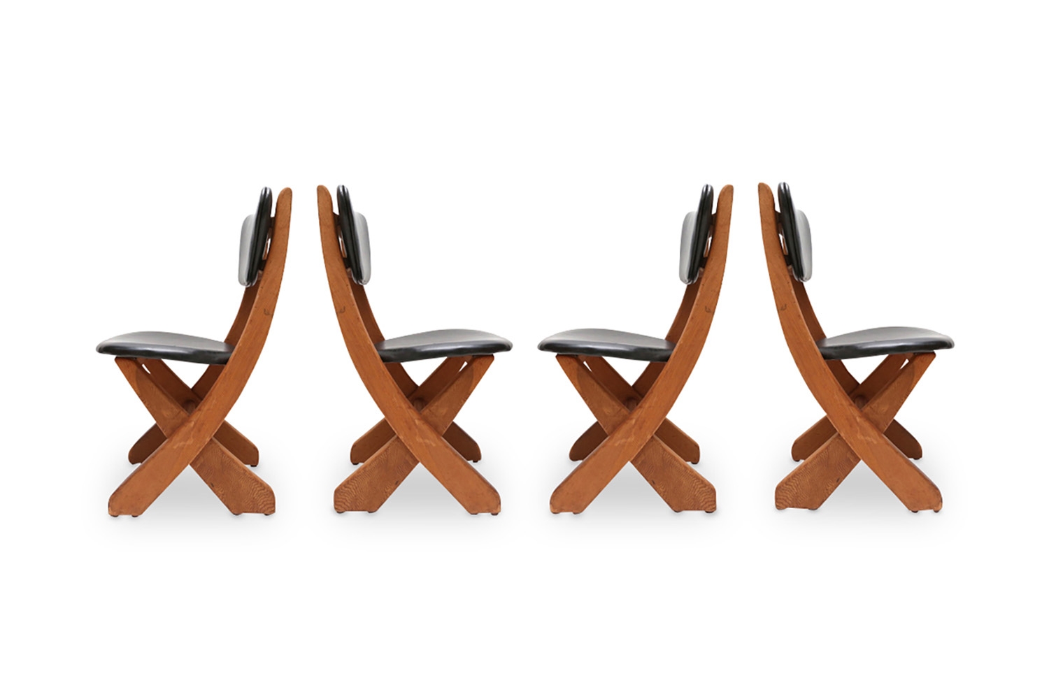 Scandinavian Pine And Leather Chairs - 1960s