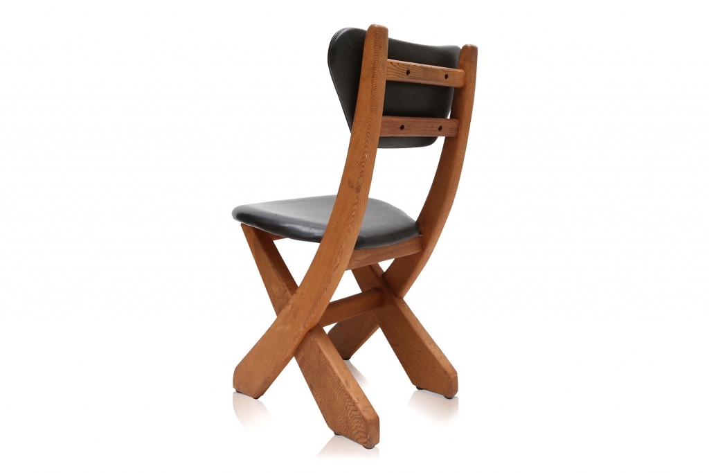 Scandinavian Pine And Leather Chairs - 1960s