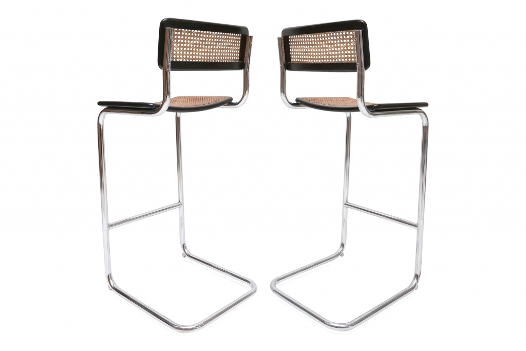 Cidue Stools In Chrome And Wood - 1970s