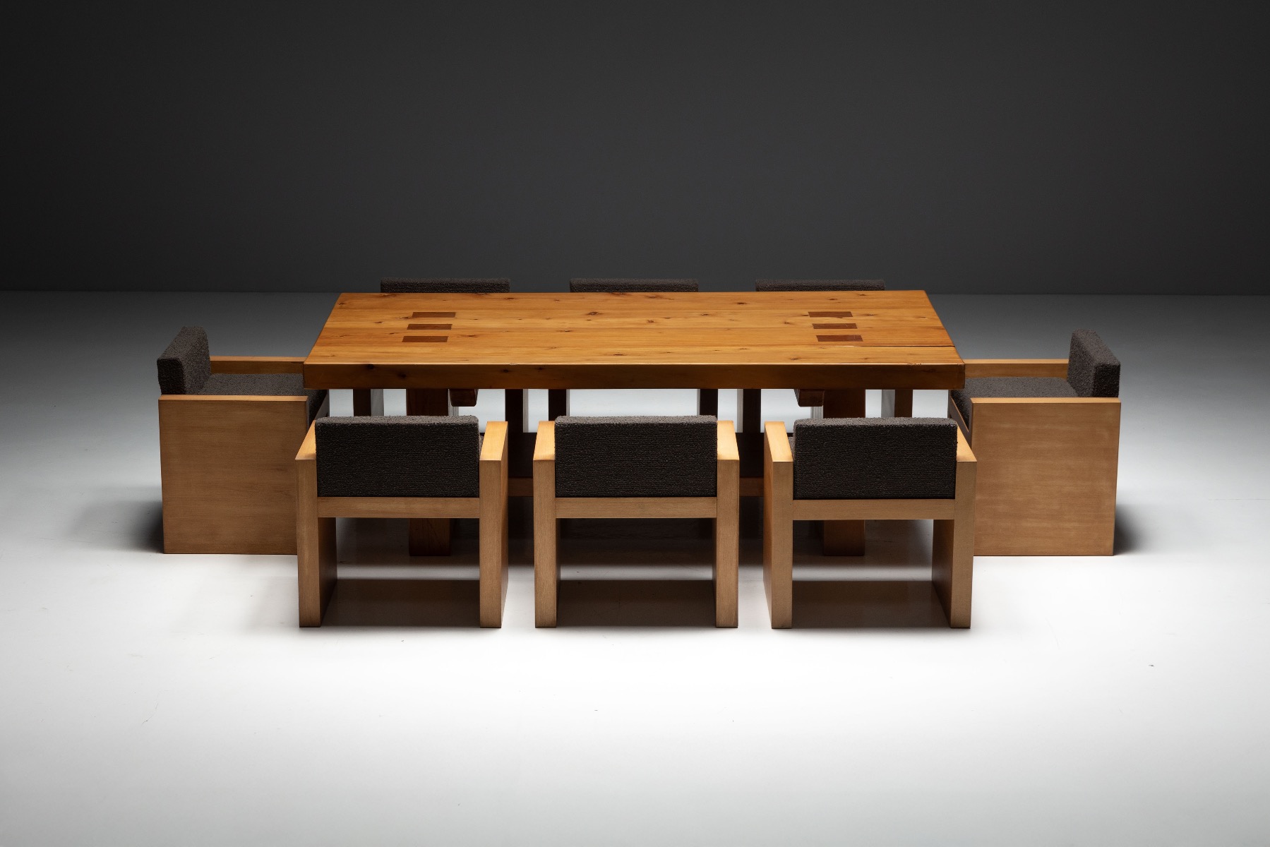 Collectible alpine elmwood dining table in 1960s style