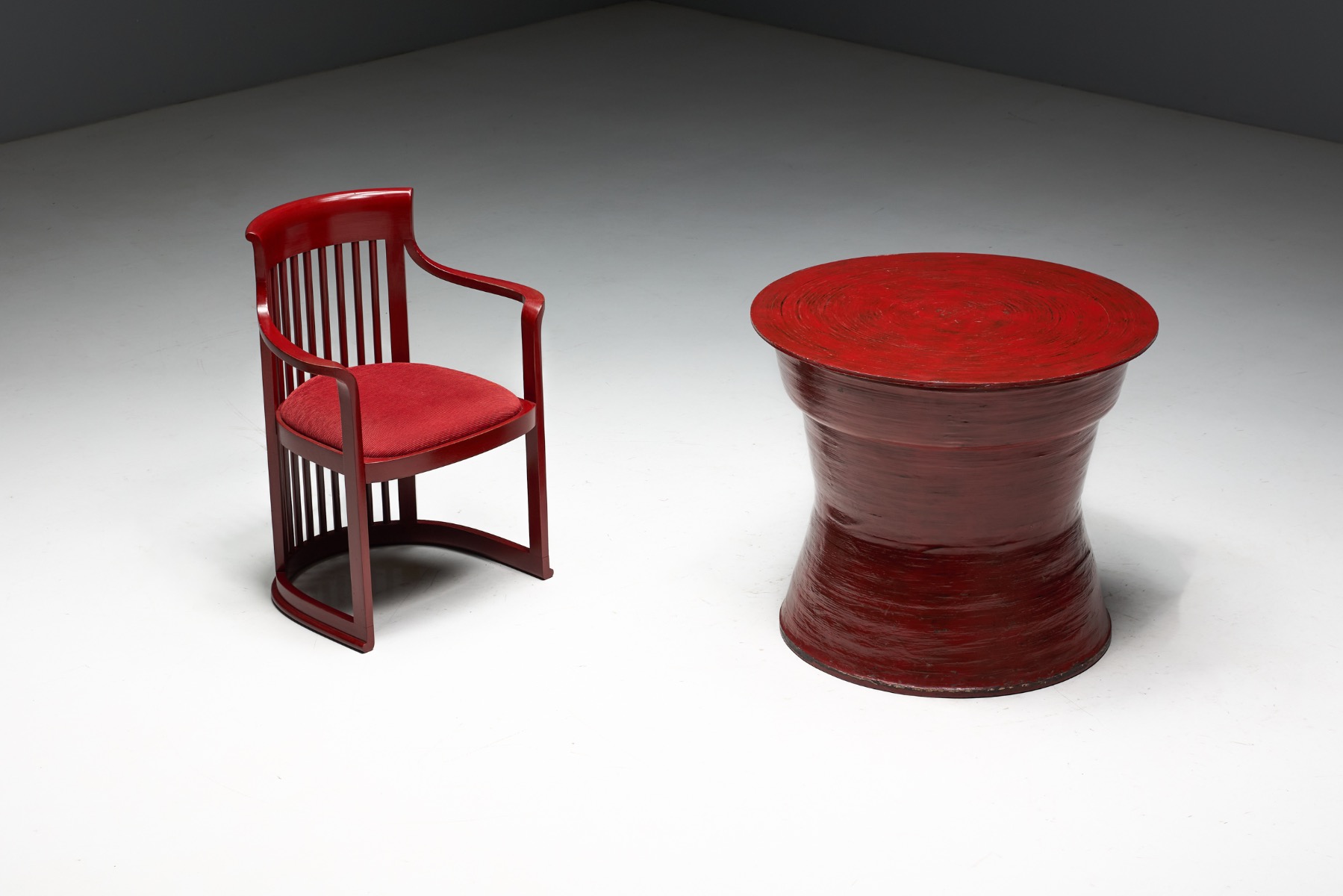 Architectural wooden Japanese dining set with modernist influence