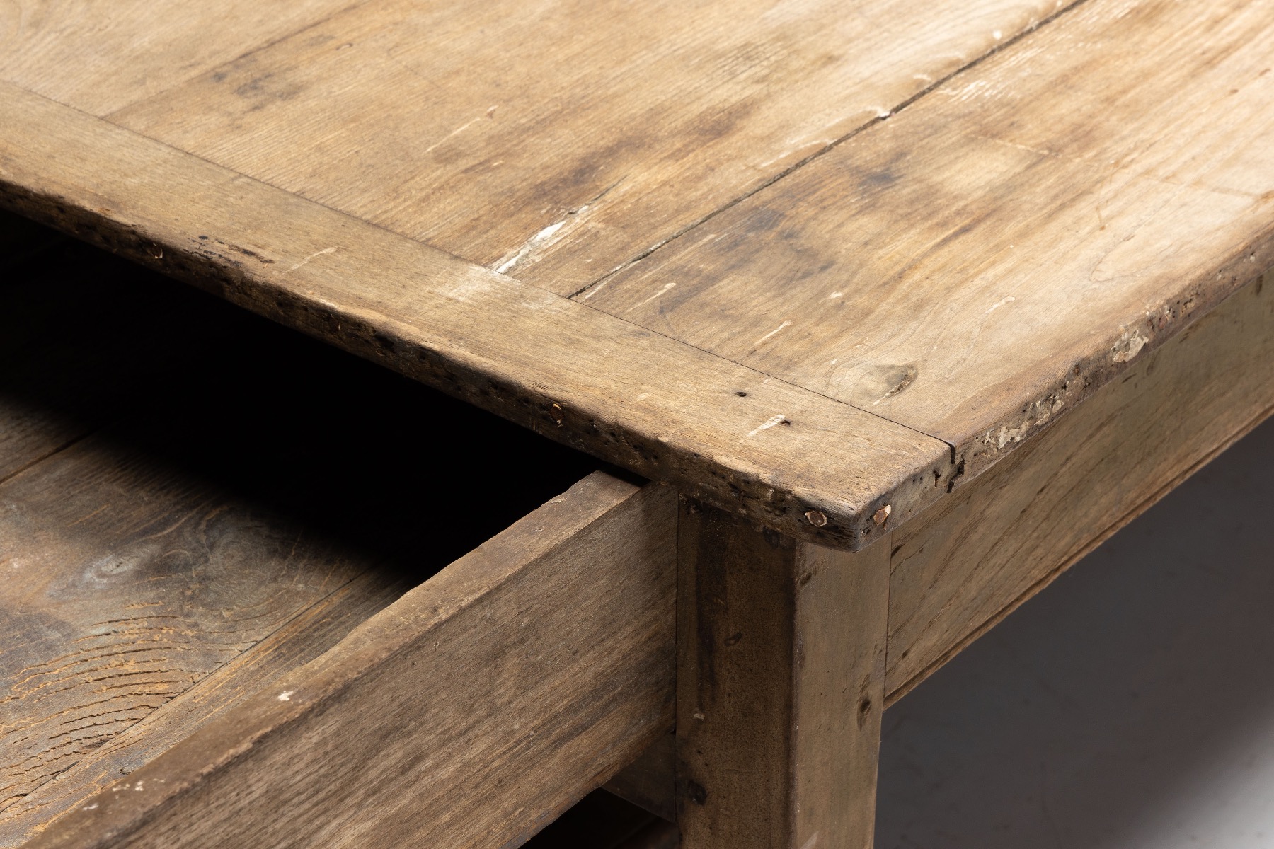 Double drawer French farmhouse table antique piece