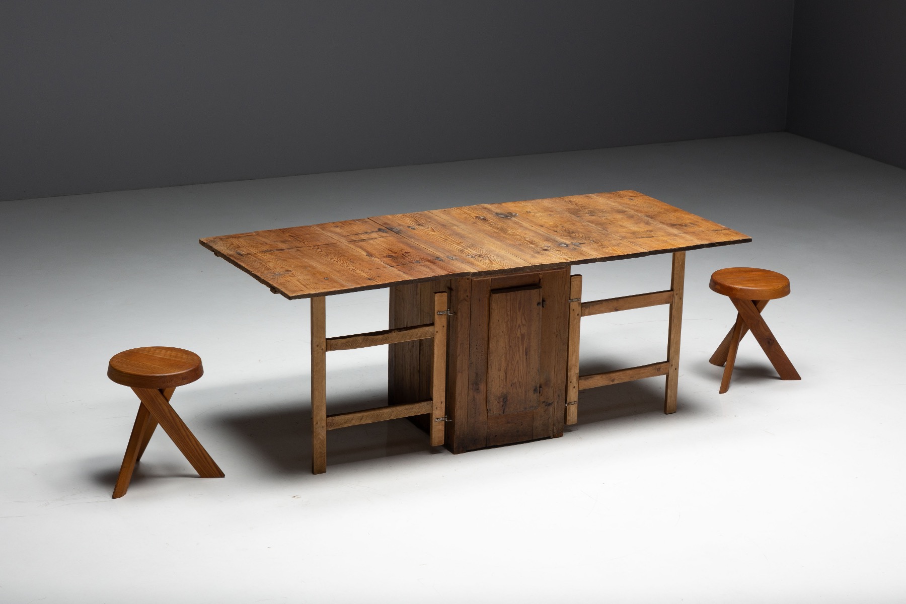 Farmhouse utility worktable with drop leaf sides