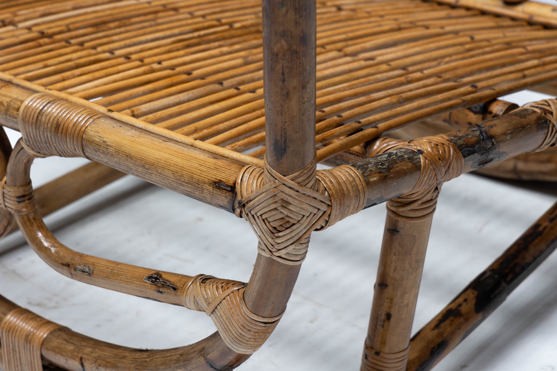 Gallery level sculptural bamboo lounge chair