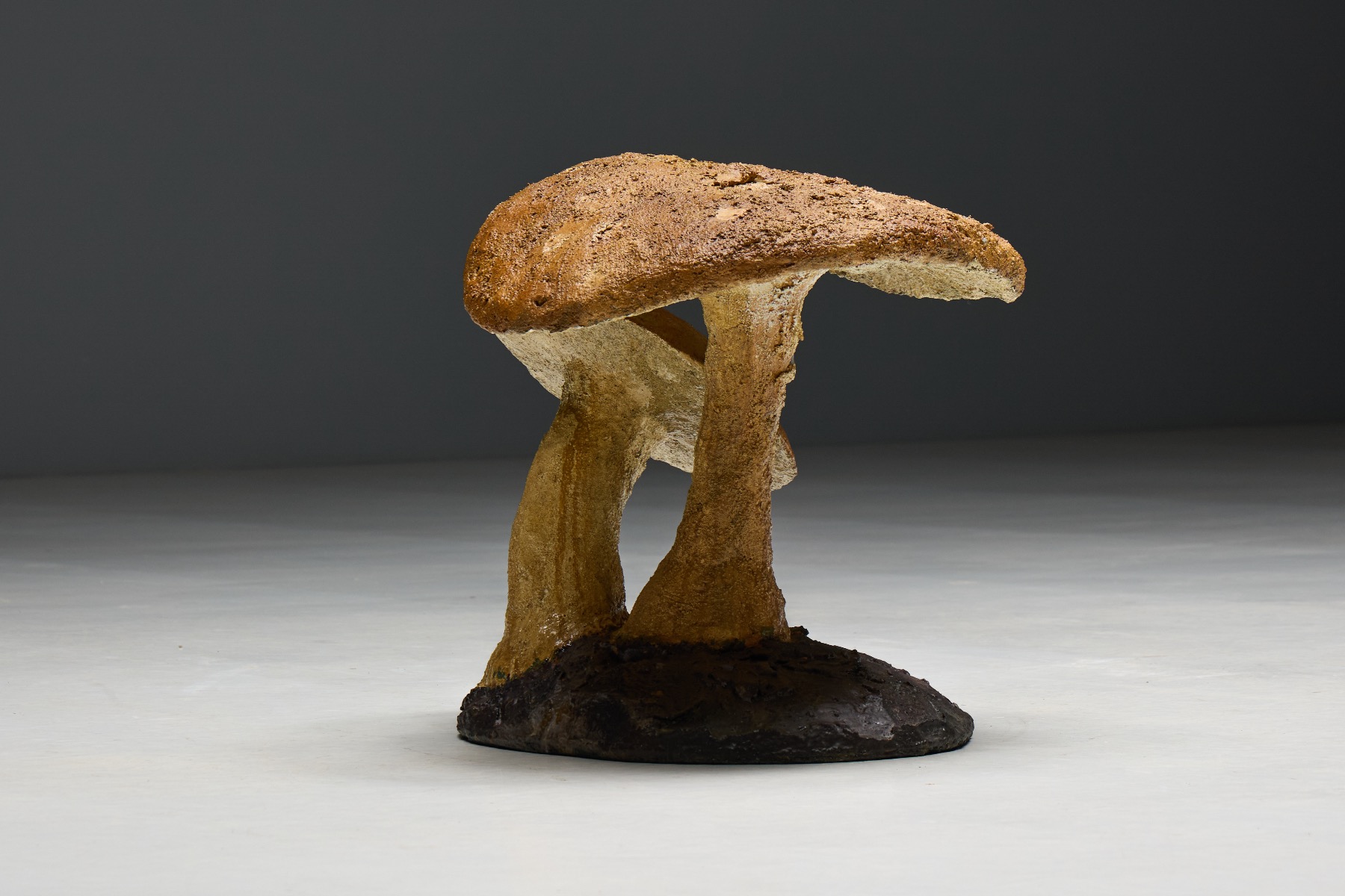 Gallery level wabi sabi mushroom sculpture with artistic presence