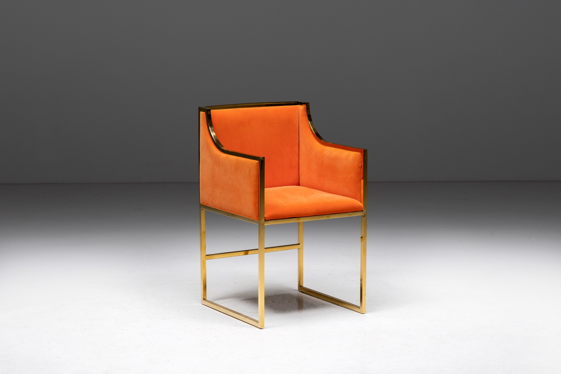 Architectural Maison Jansen dining armchairs in brass
