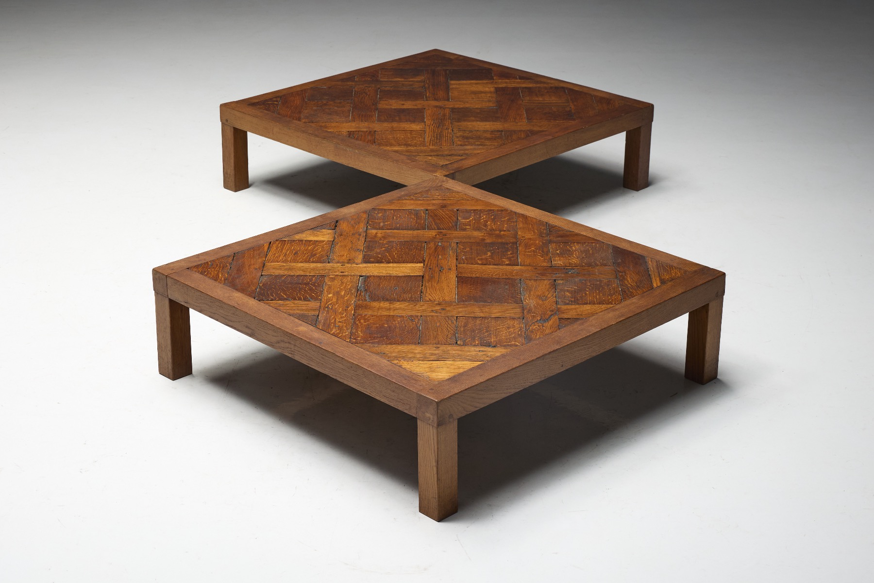 Textured parquet coffee table with brutalist form