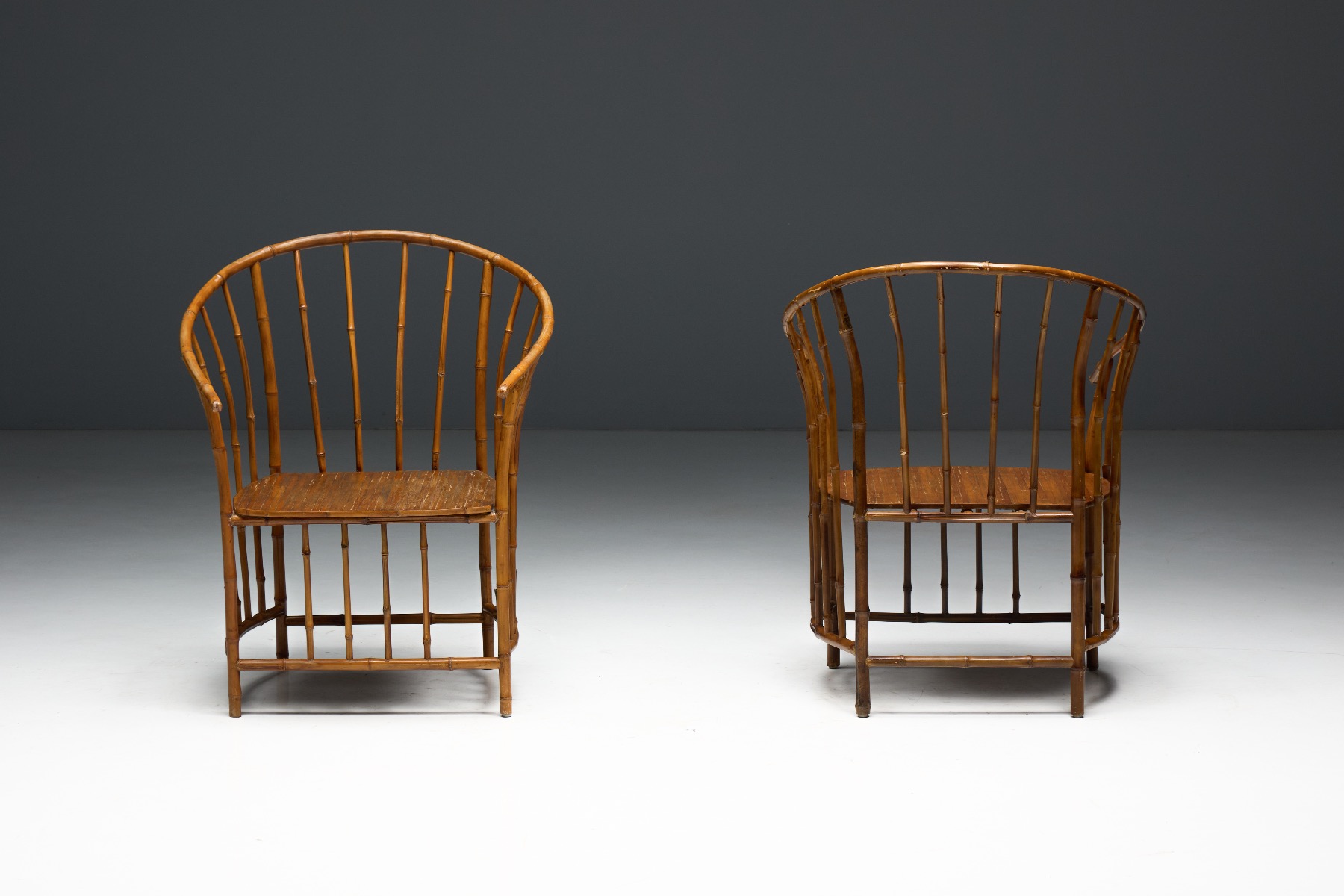 Sculptural rustic bamboo armchair with organic structure