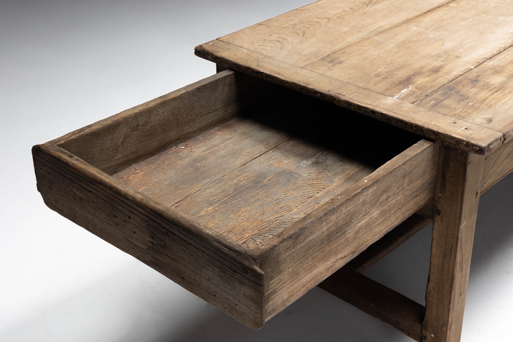 Handmade French farmhouse table with wood drawers