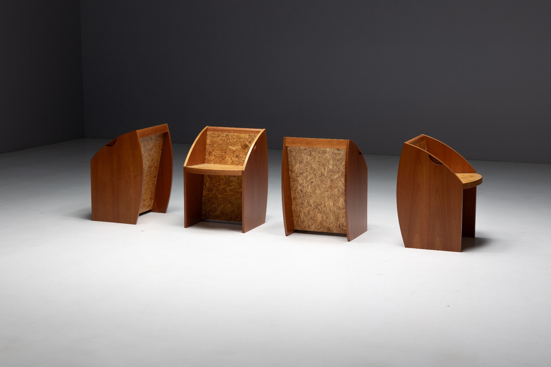 Minimalist postmodern chairs built around geometry