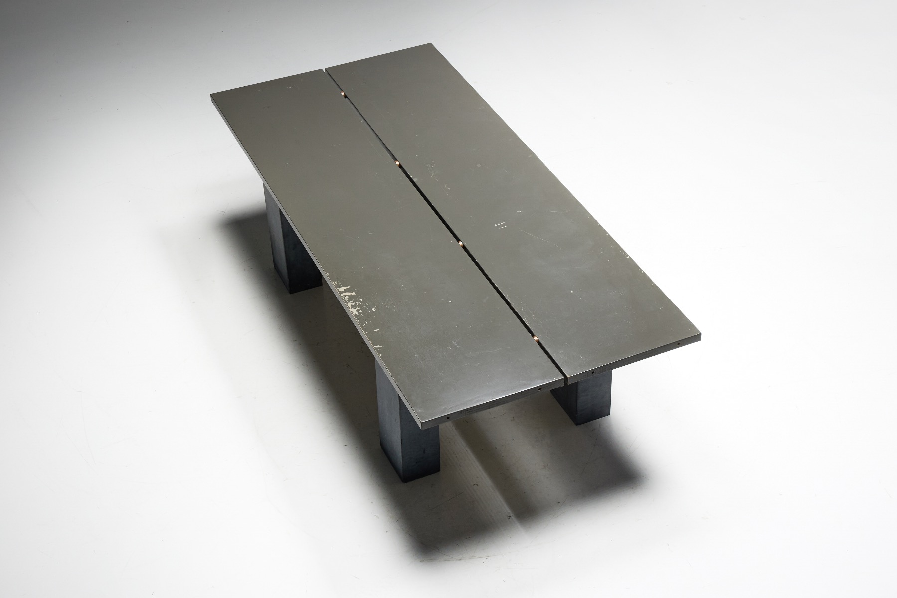 Monumental brutalist table with stone plinth