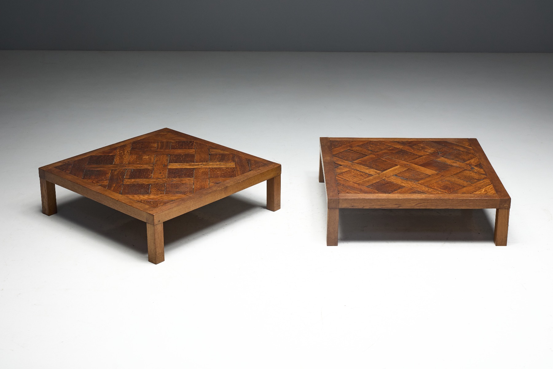 Museum level brutalist parquet coffee table