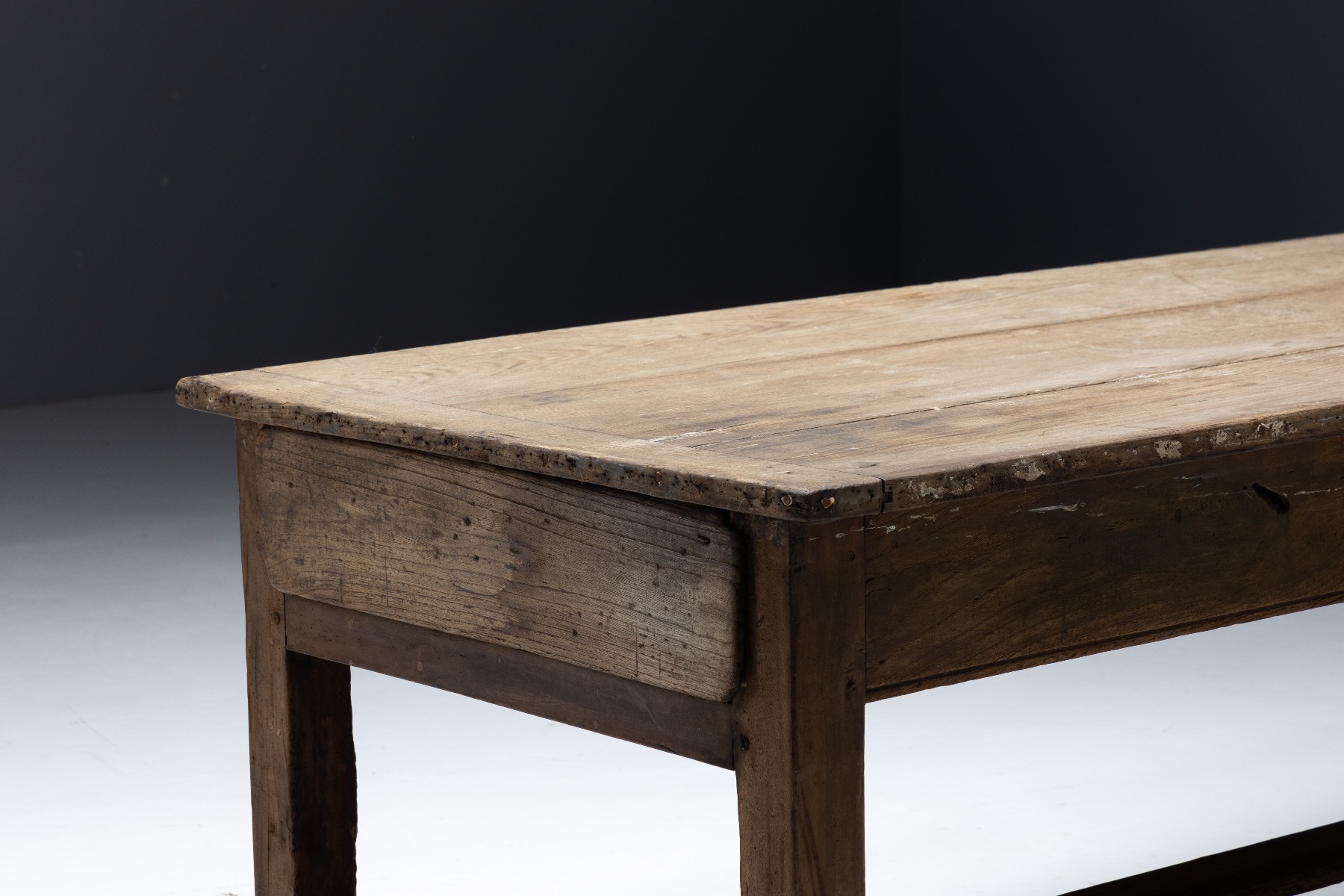 Aged wood French farmhouse table with drawers