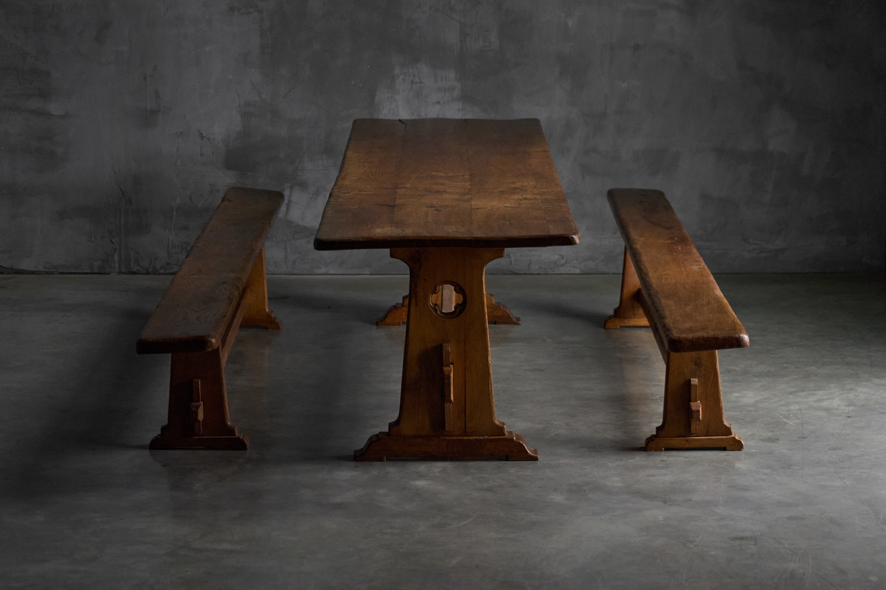Gallery level alpine rustic bench with sculptural presence