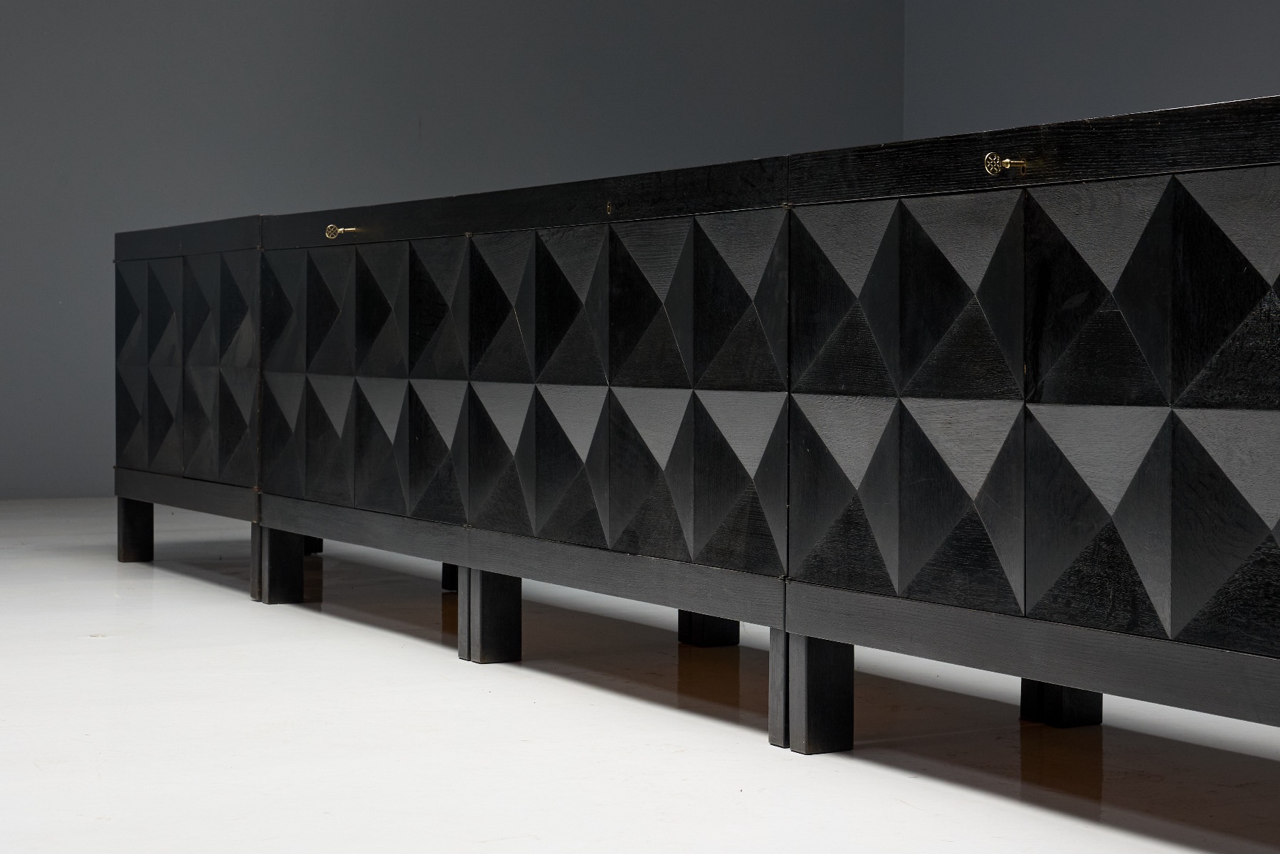 Museum level brutalist sideboard in stained oak from the 1970s