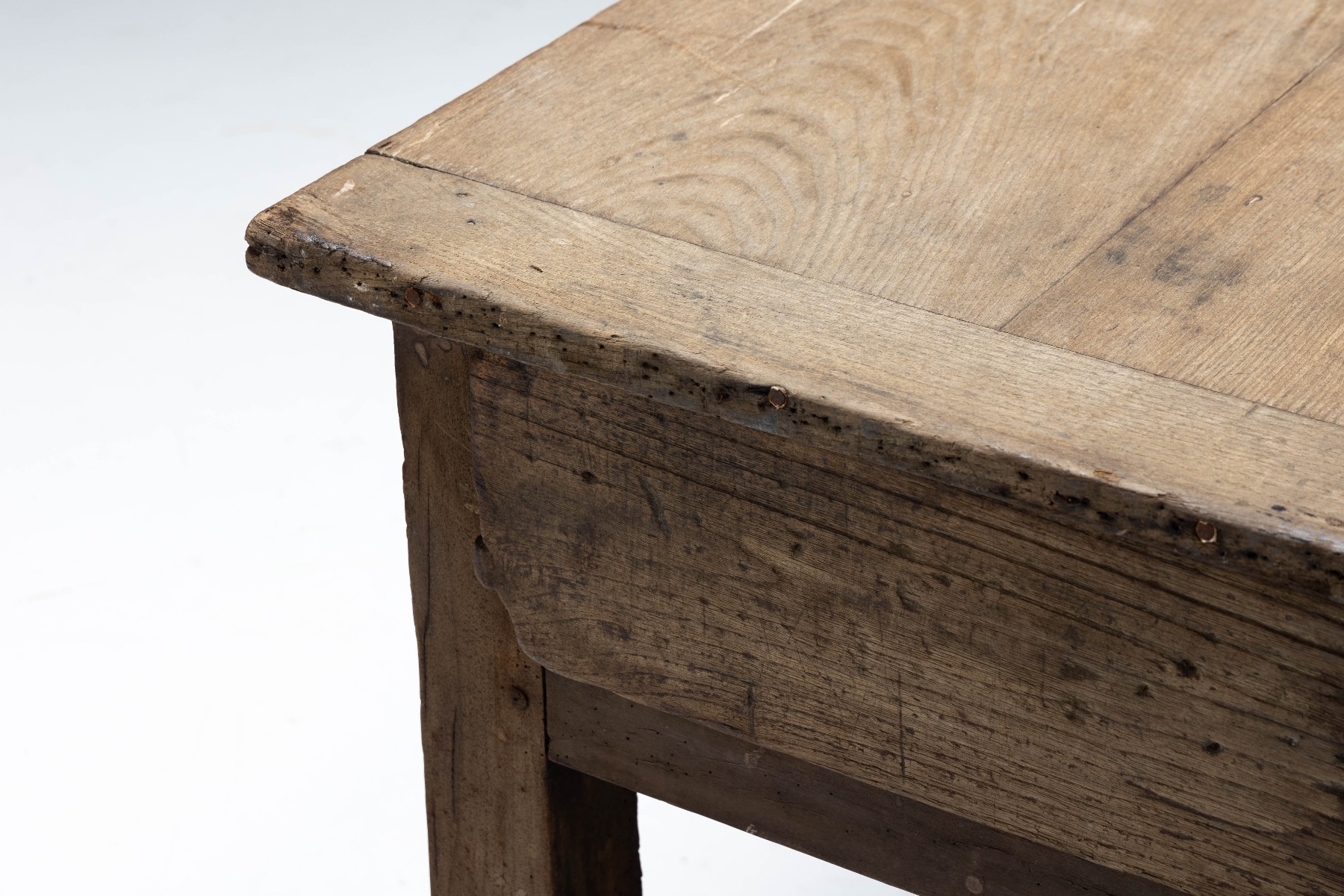 French rustic farmhouse table with dual drawers in solid wood