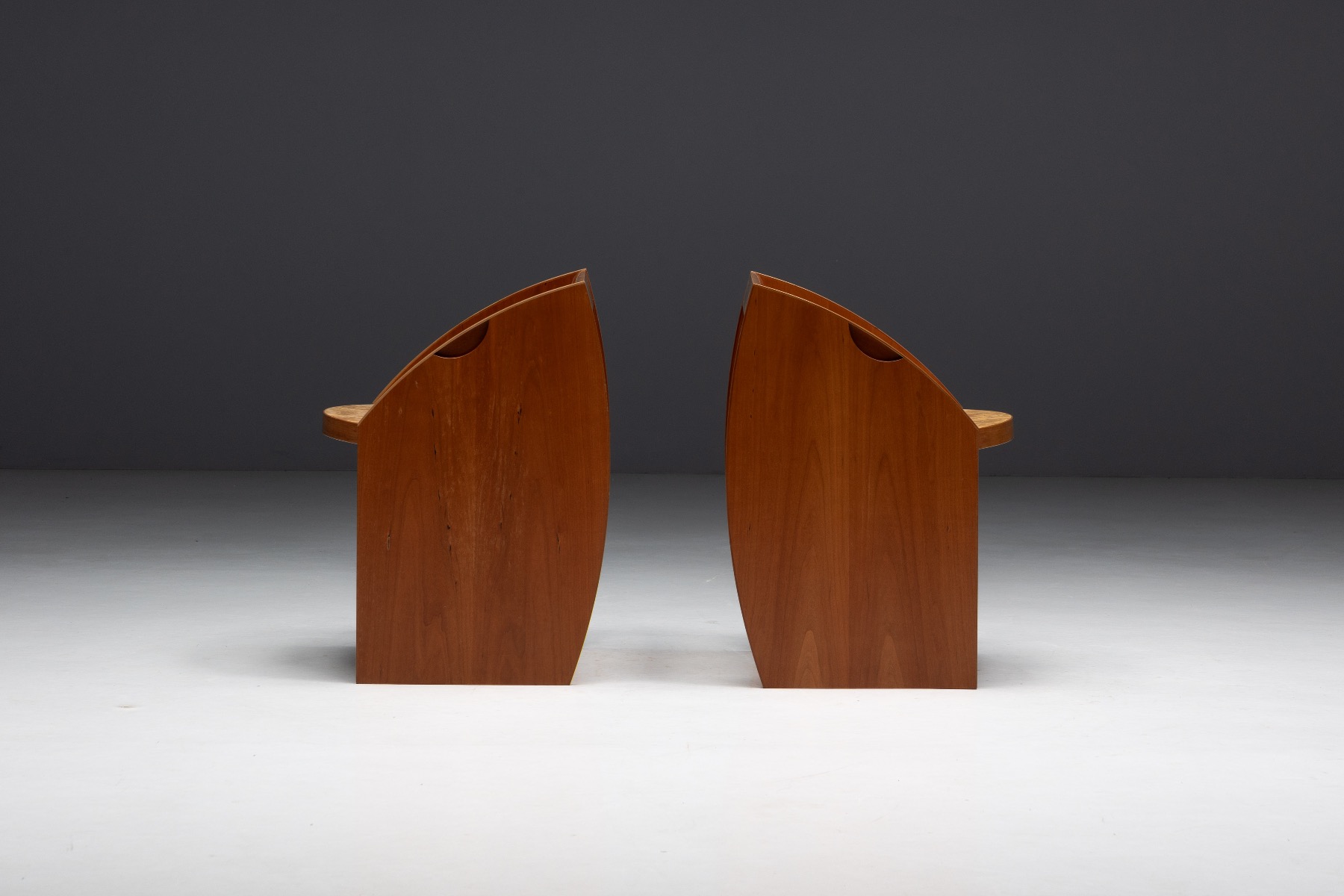 Gallery level postmodern geometric chairs