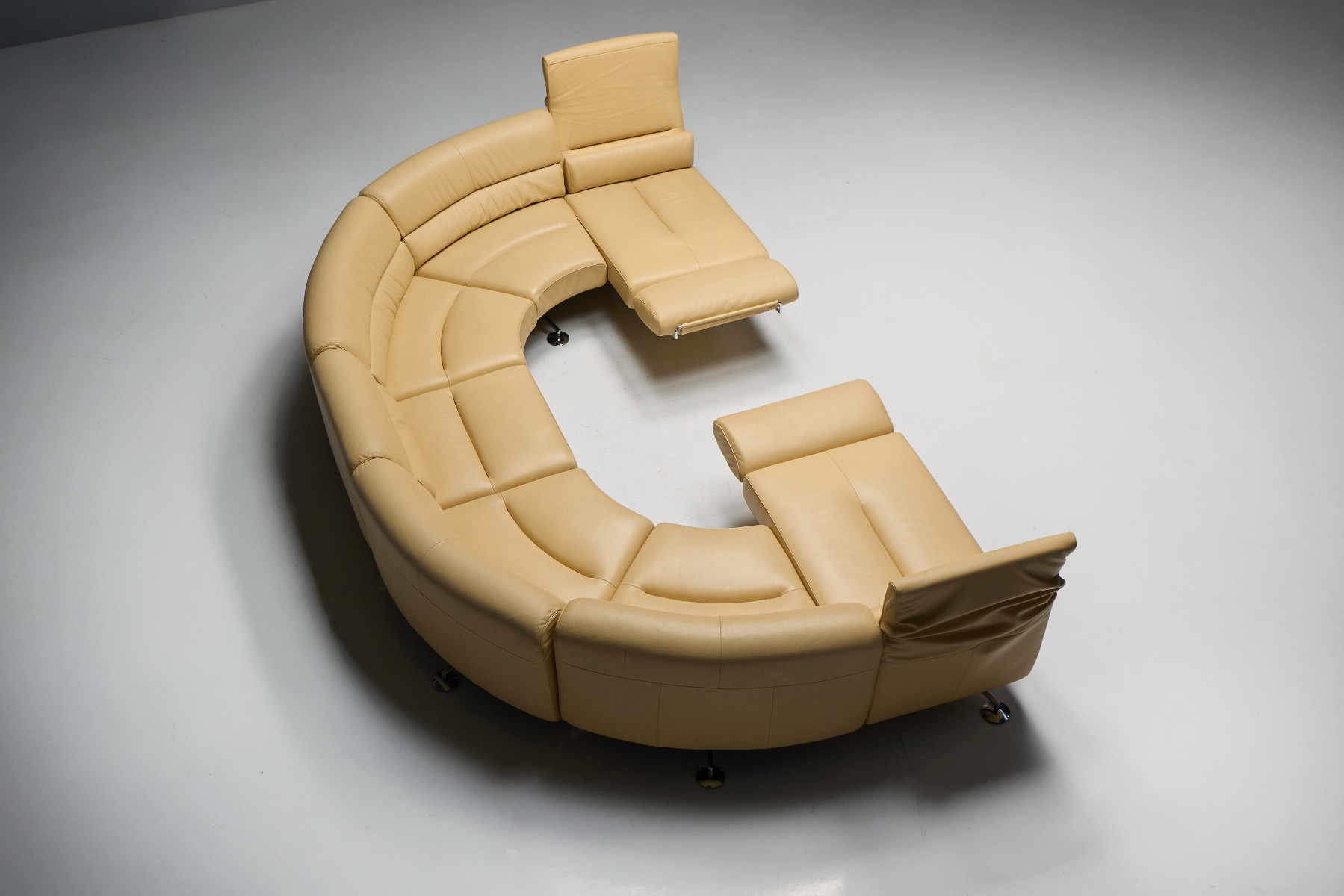 Architectural leather sofa with 1970s character