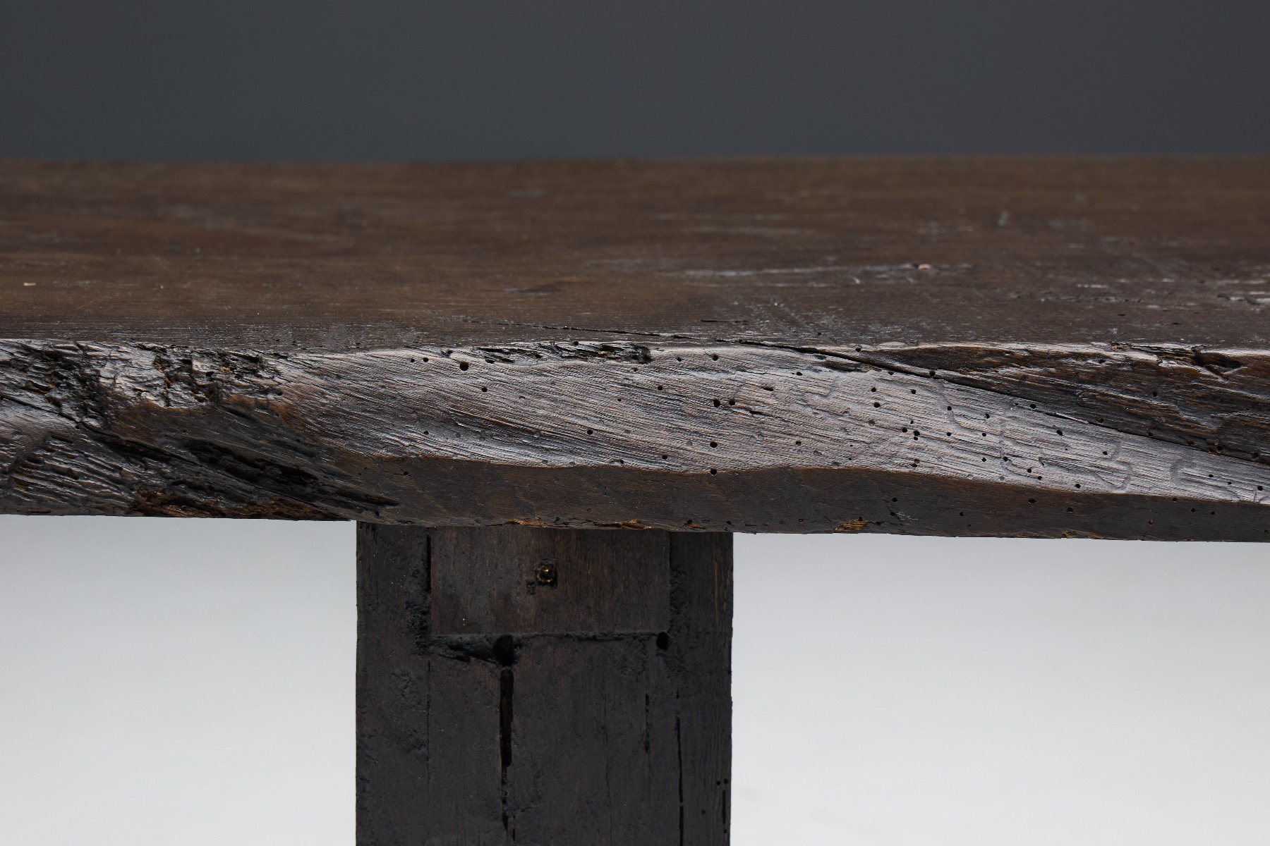 Monumental rustic coffee table with early brutalist geometry