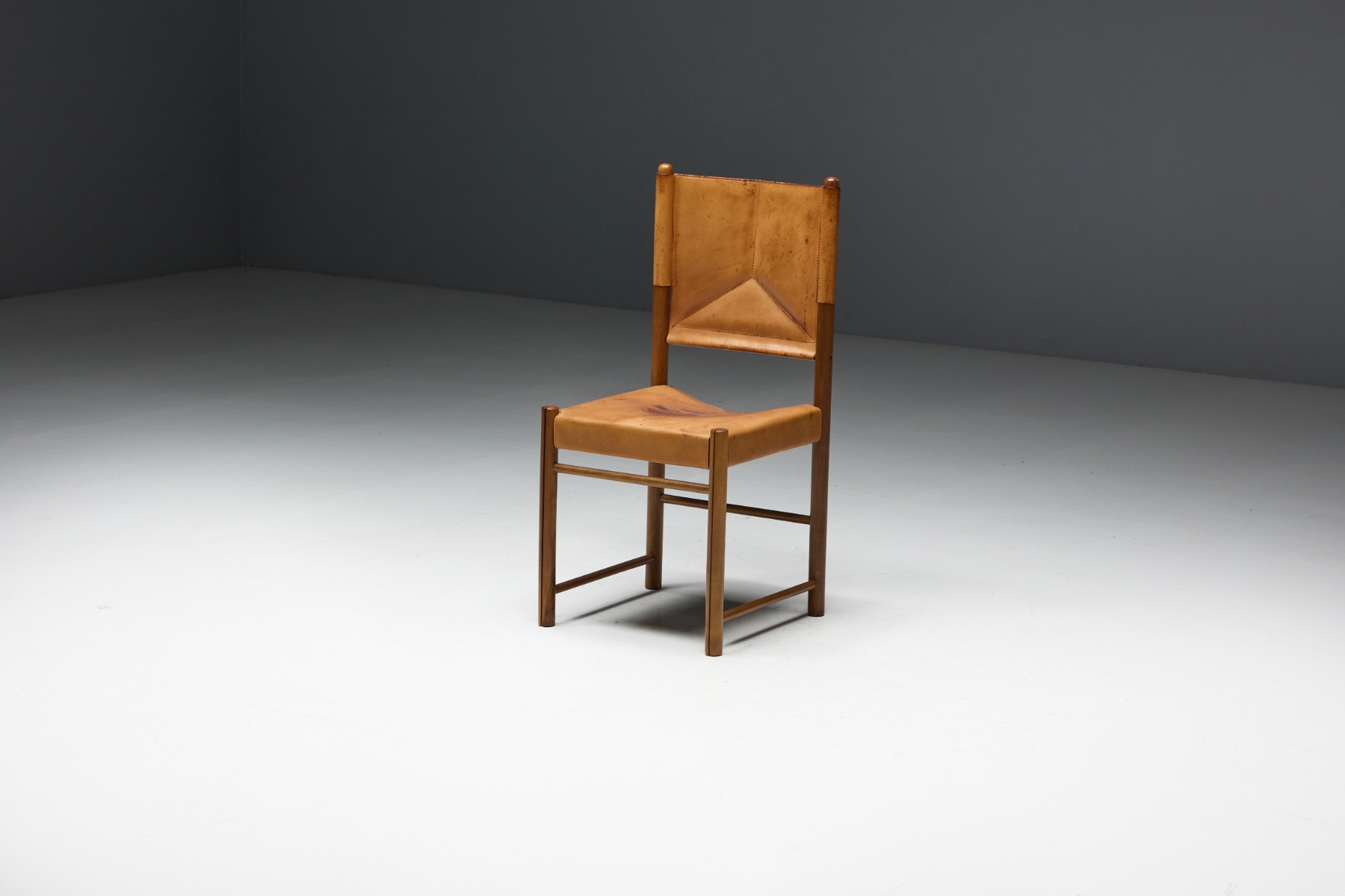 Museum level cognac leather dining chairs