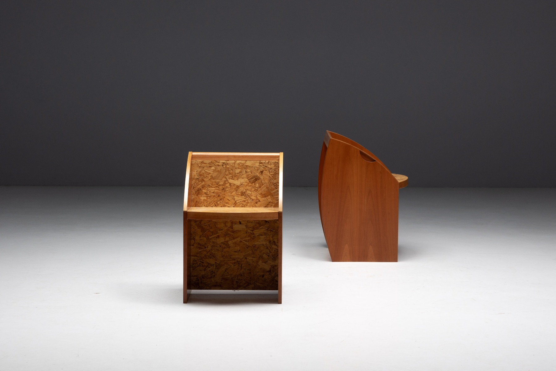 Sculptural postmodern chairs defined by geometry
