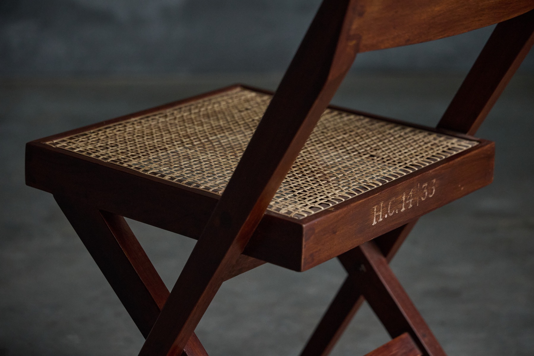 Sculptural wooden library chair from Chandigarh