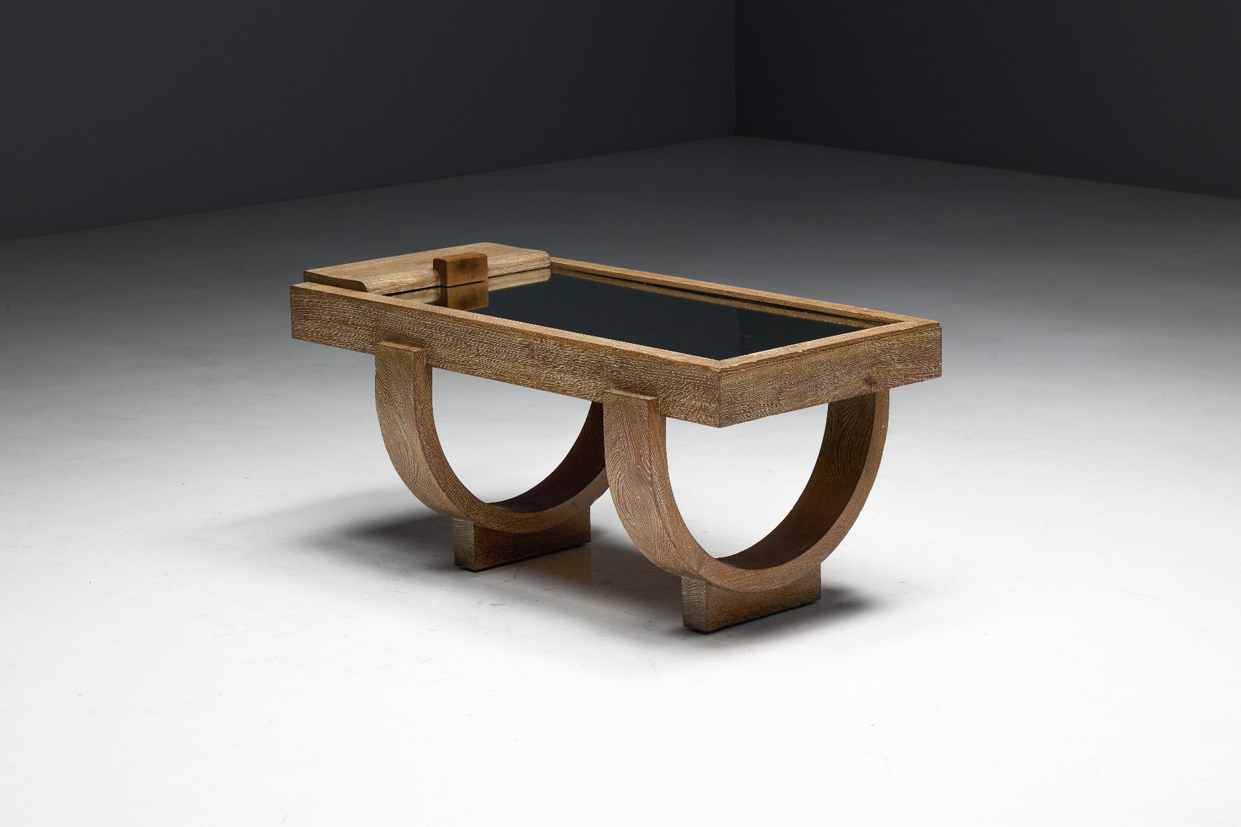 Museum level Art Deco coffee table crafted in cerused oak