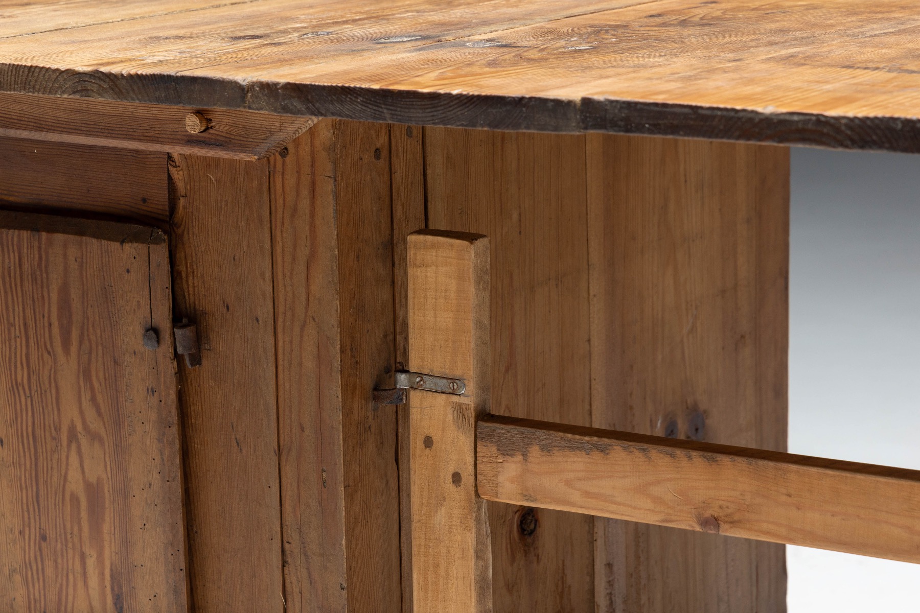 Vernacular farmhouse drop leaf worktable with aged surface