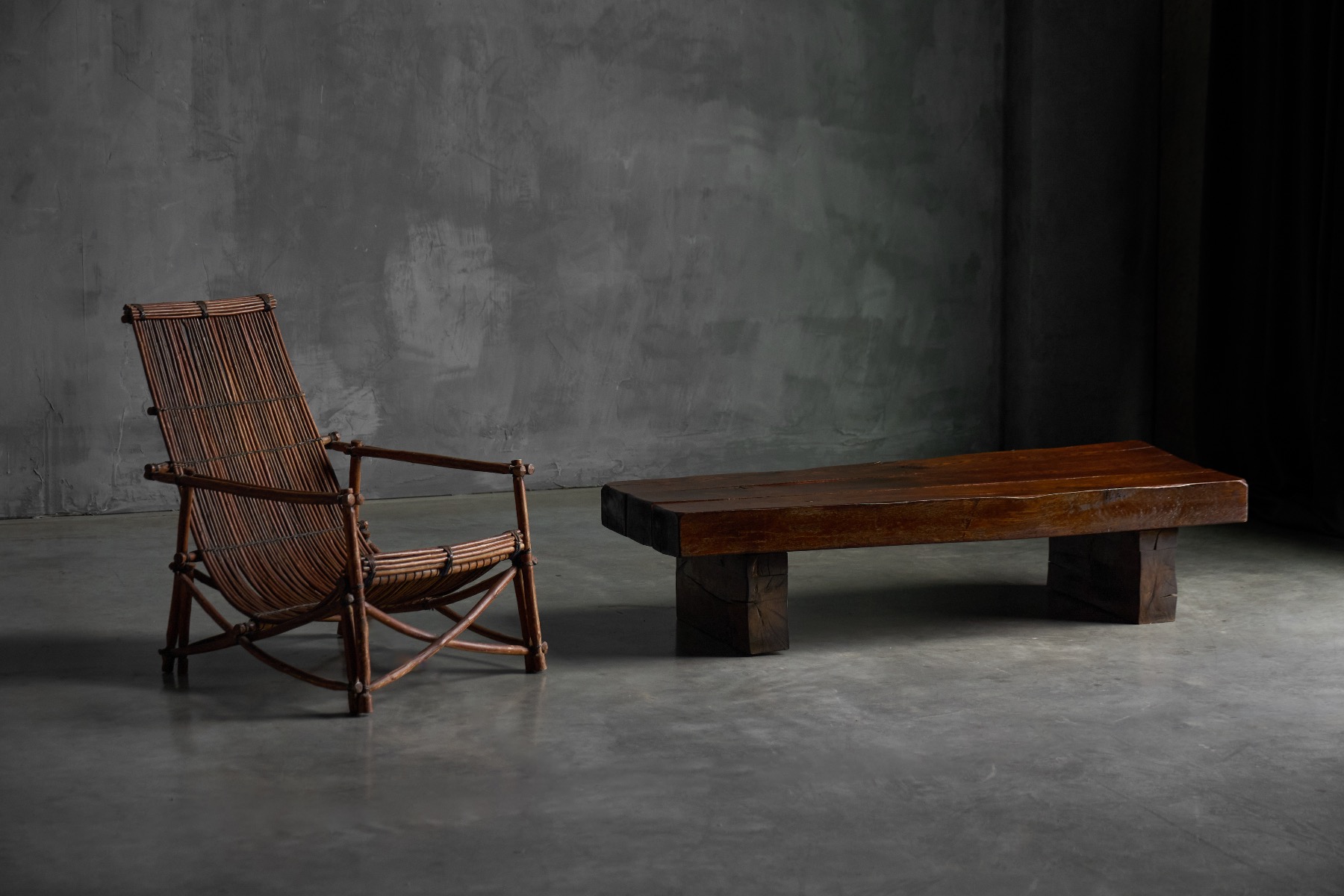 1950s brutalist rectangular coffee table with strong geometry