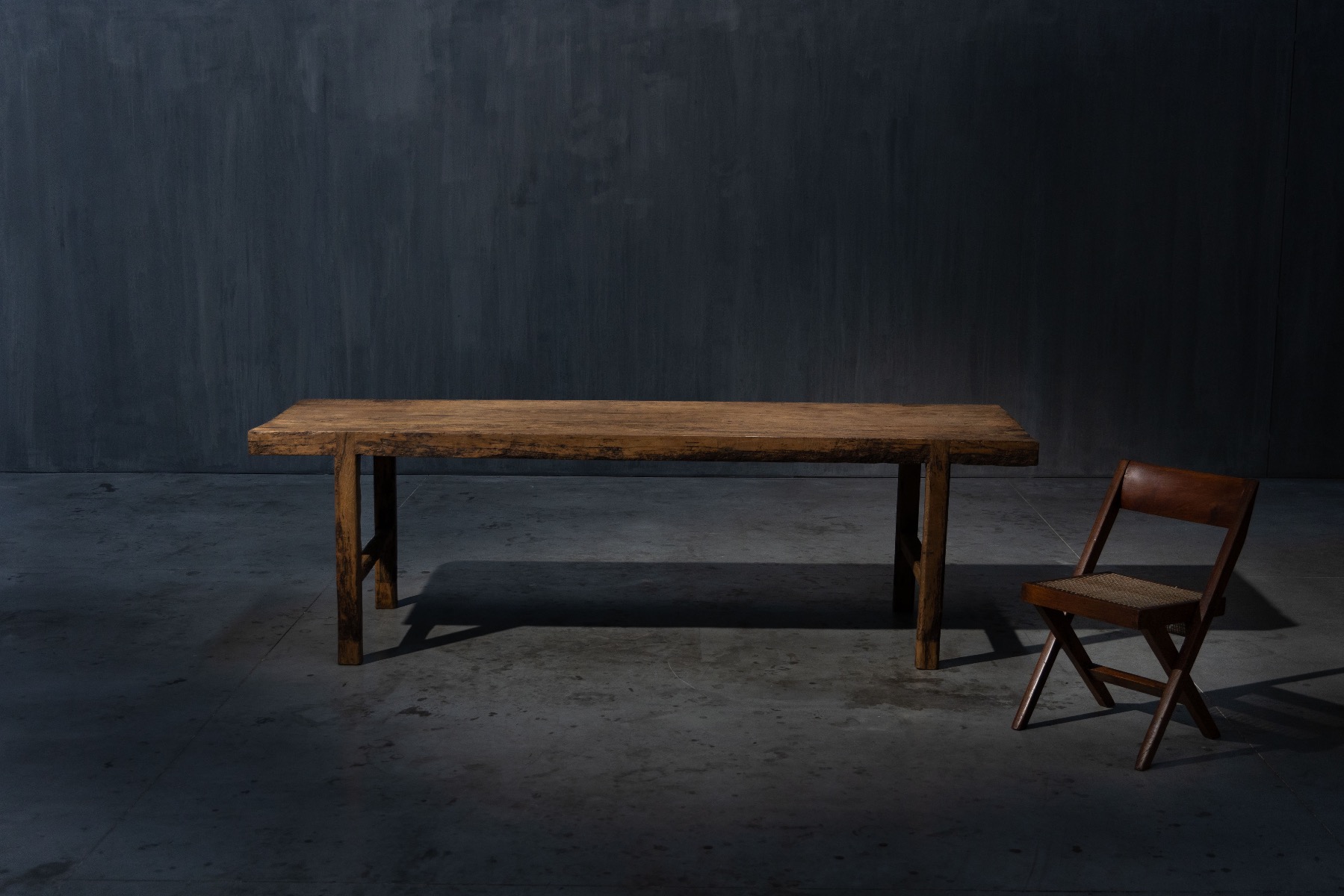 1950s rural wooden dining table with aged patina